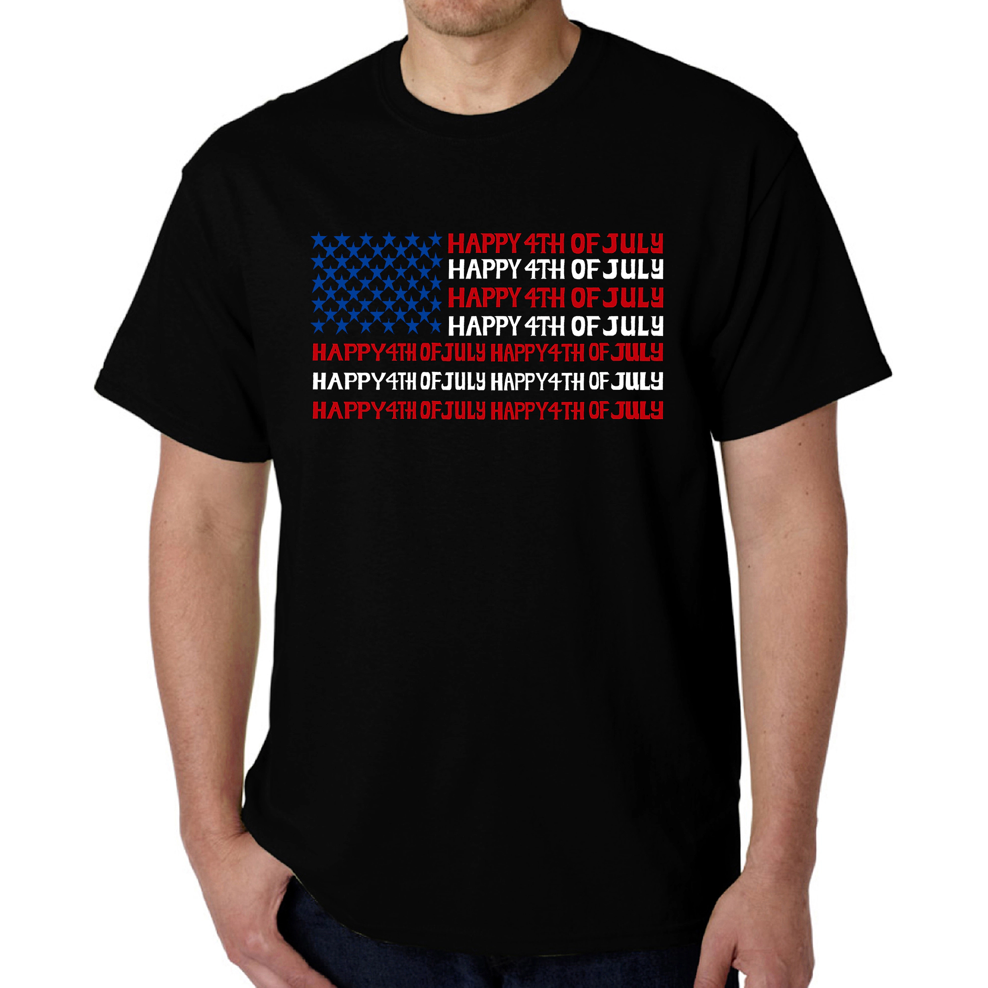 LA Pop Art Men's Cotton T-Shirt - 'Happy 4th of July' Word