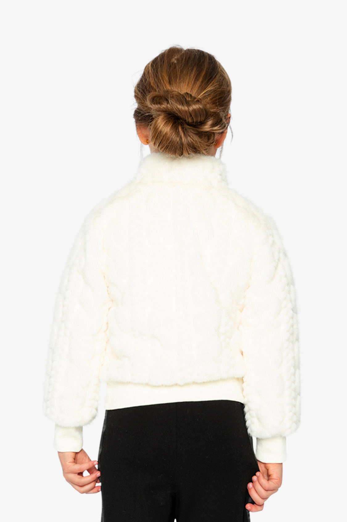 Deux par Girls Cable-Texture Faux Fur Jacquard Bomber Jacket