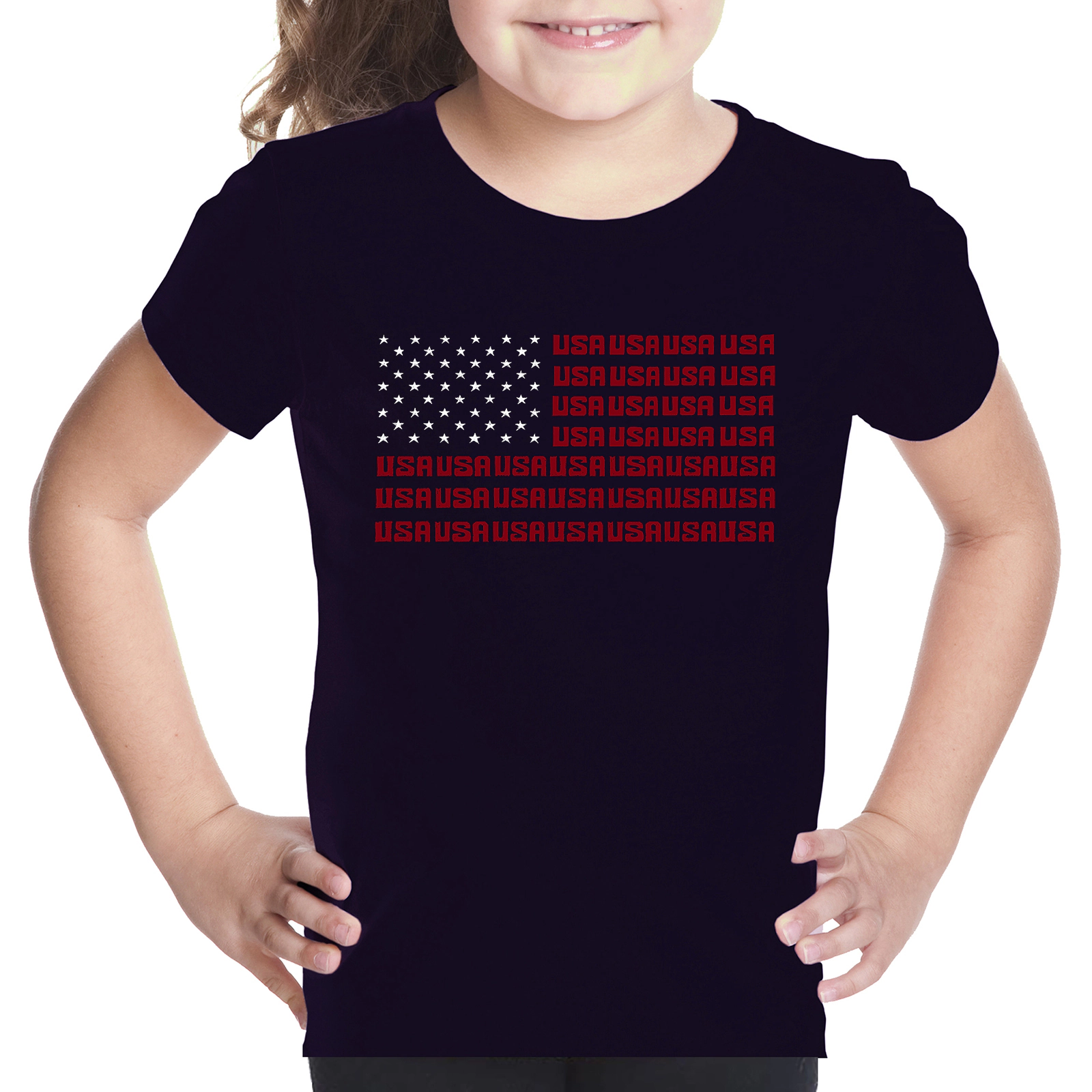 LA Pop Art Girls Word T-Shirt - USA Flag