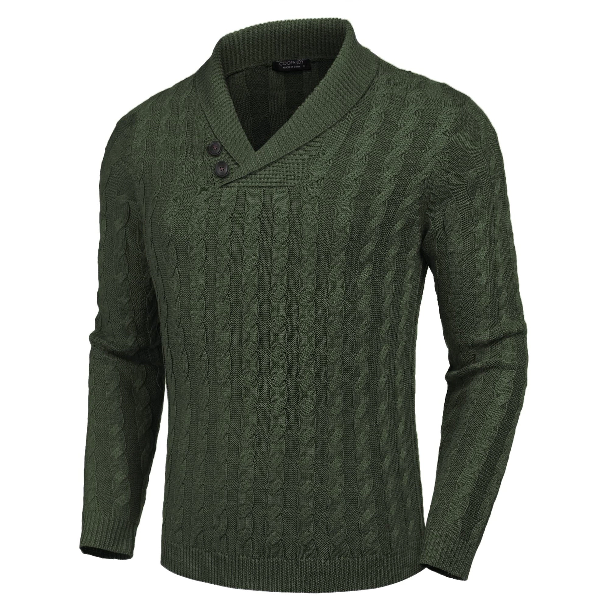 COOFANDY Mens Classic Cable Knit Sweater Fall Shawl V Neck Button Long Sleeve Top