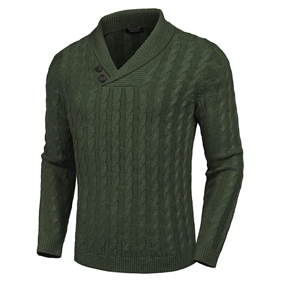 COOFANDY Mens Classic Cable Knit Sweater Fall Shawl V Neck Button Long Sleeve Top