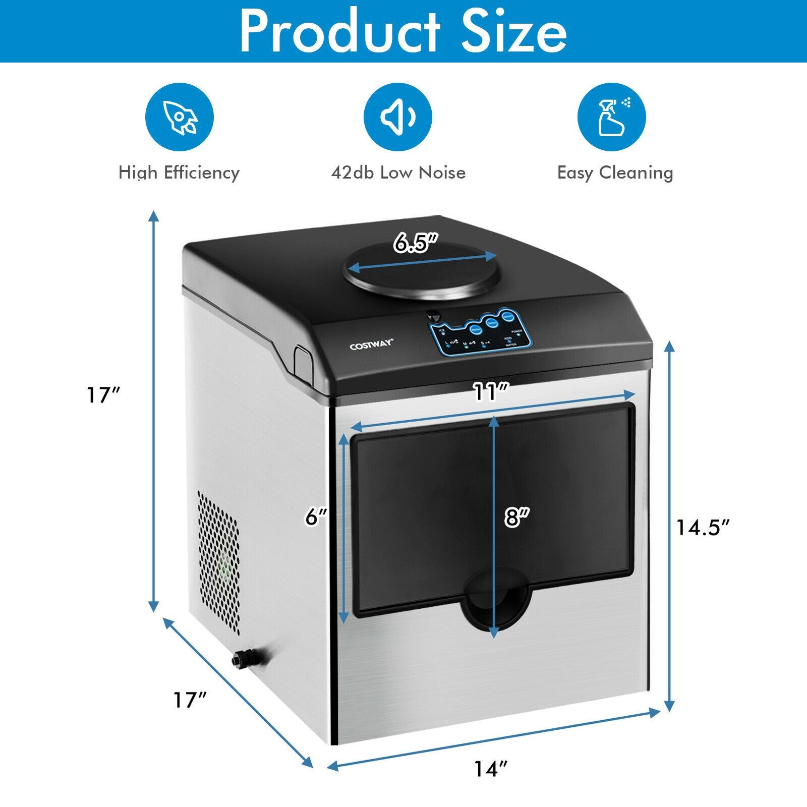 SlickBlue Silver Black Stainless Steel Ice Machine, 48 Lbs Daily