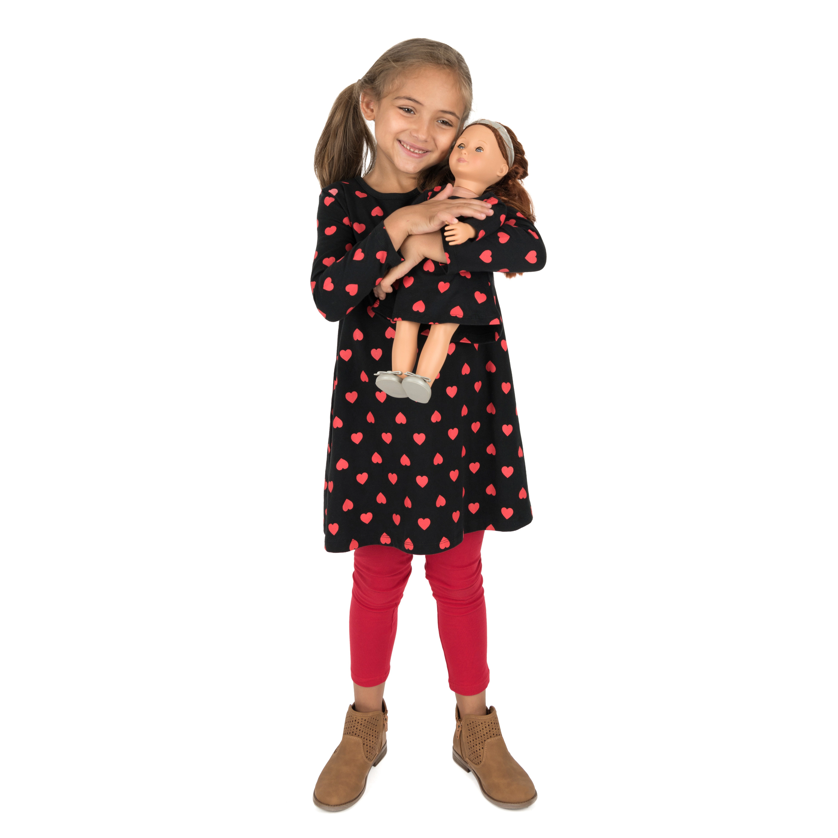 Girl & Matching Doll Set - Cotton Valentine Hearts Dress