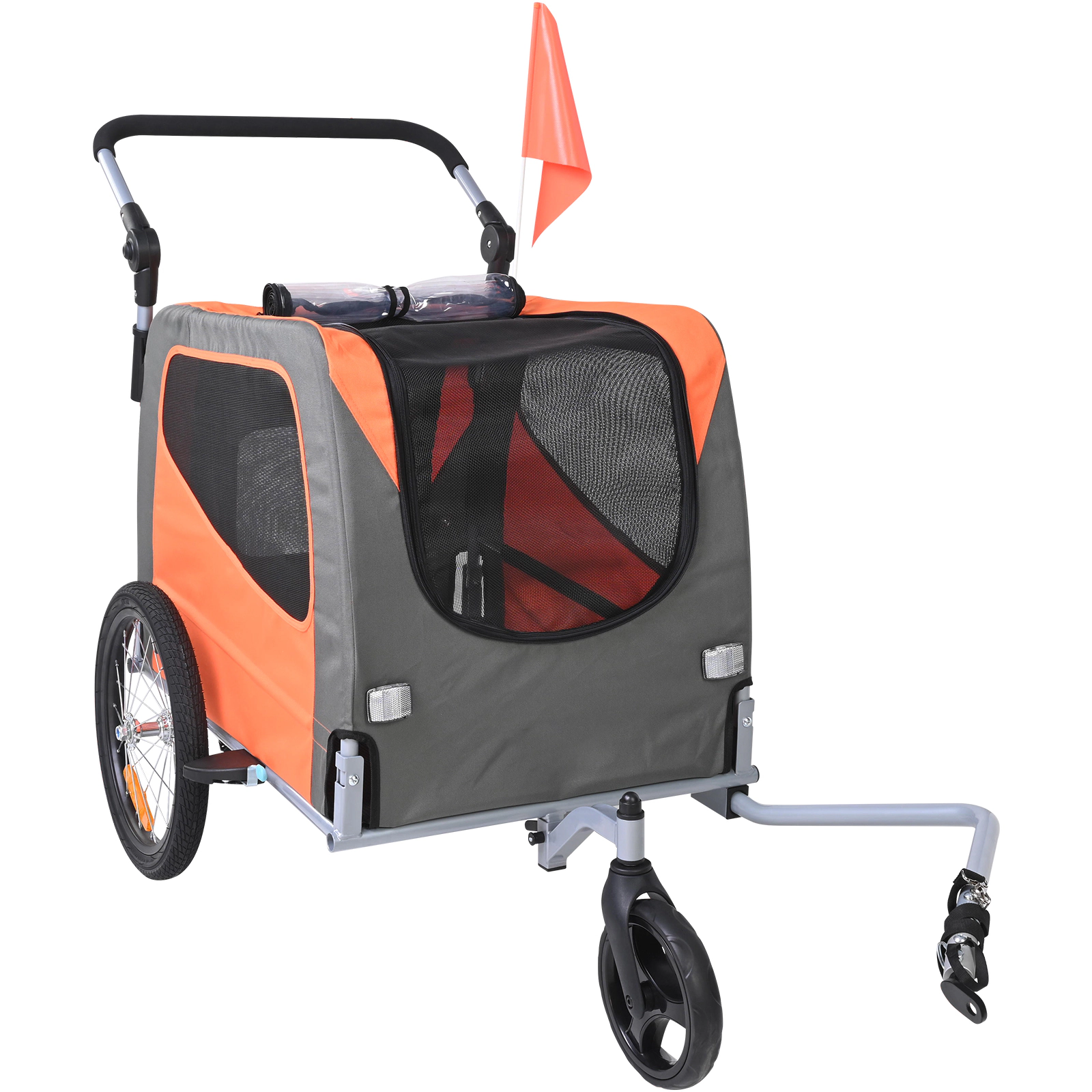 HONGGE 2-in-1 Dog Bike Trailer & Stroller, 66 lb Capacity, Adjustable Handle, Orange/Gray