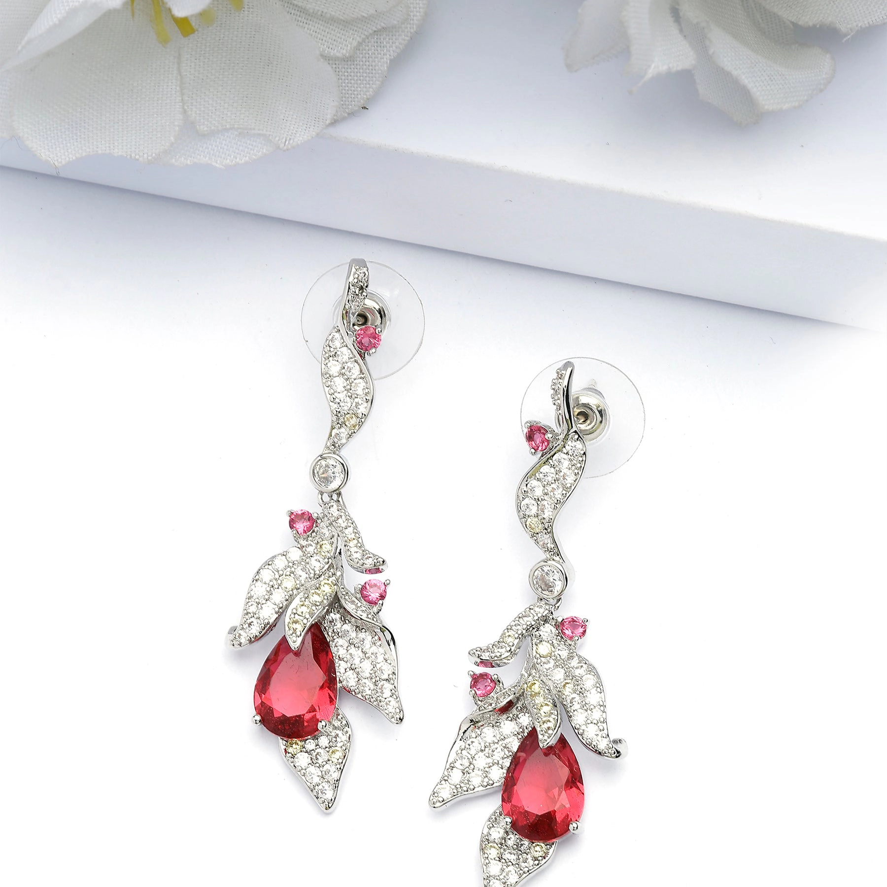 AGP PARIS Womens Red Leaf Motif Drop Earrings