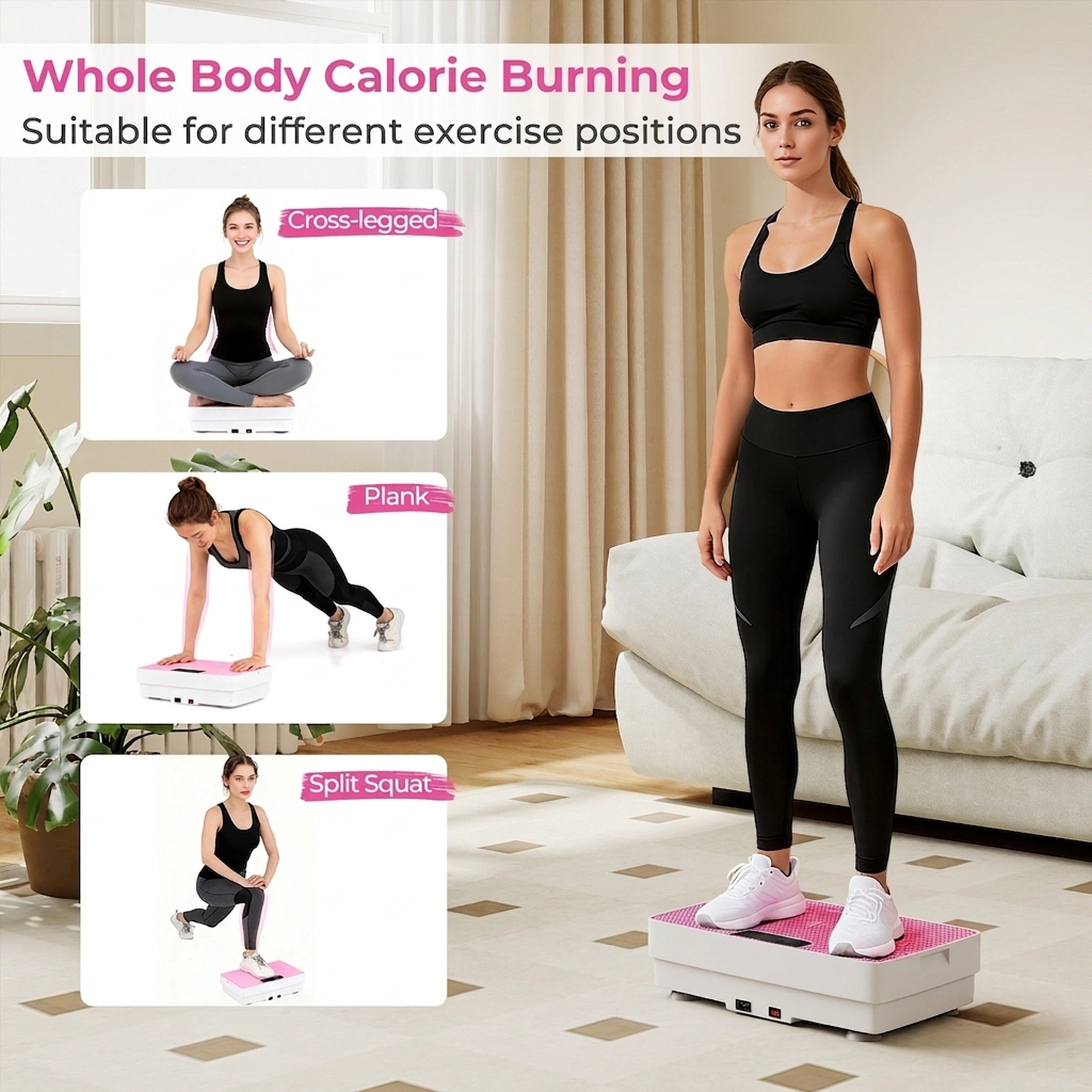 SUGIFT Vibration Plate Exercise Machine Gravity Sensor 10 Speed Levels 220-lb Capacity 17.5 x 11 x 4.5-in Pink/Gray