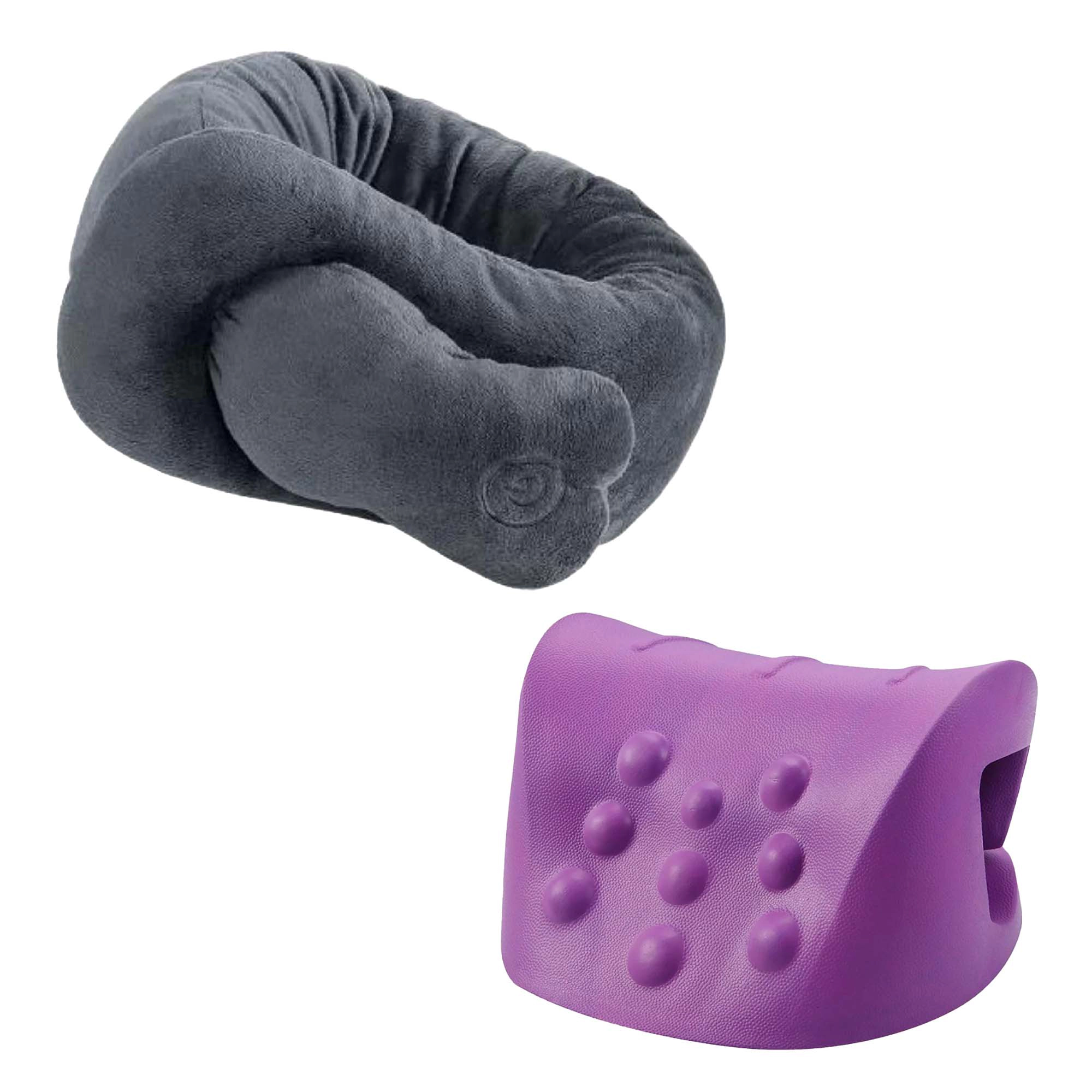 Pursonic Unisex Neck & Shoulder Relaxation Massage Bundle – Portable Heated Massaging Wrap & Cervical Stretcher Relaxer Set