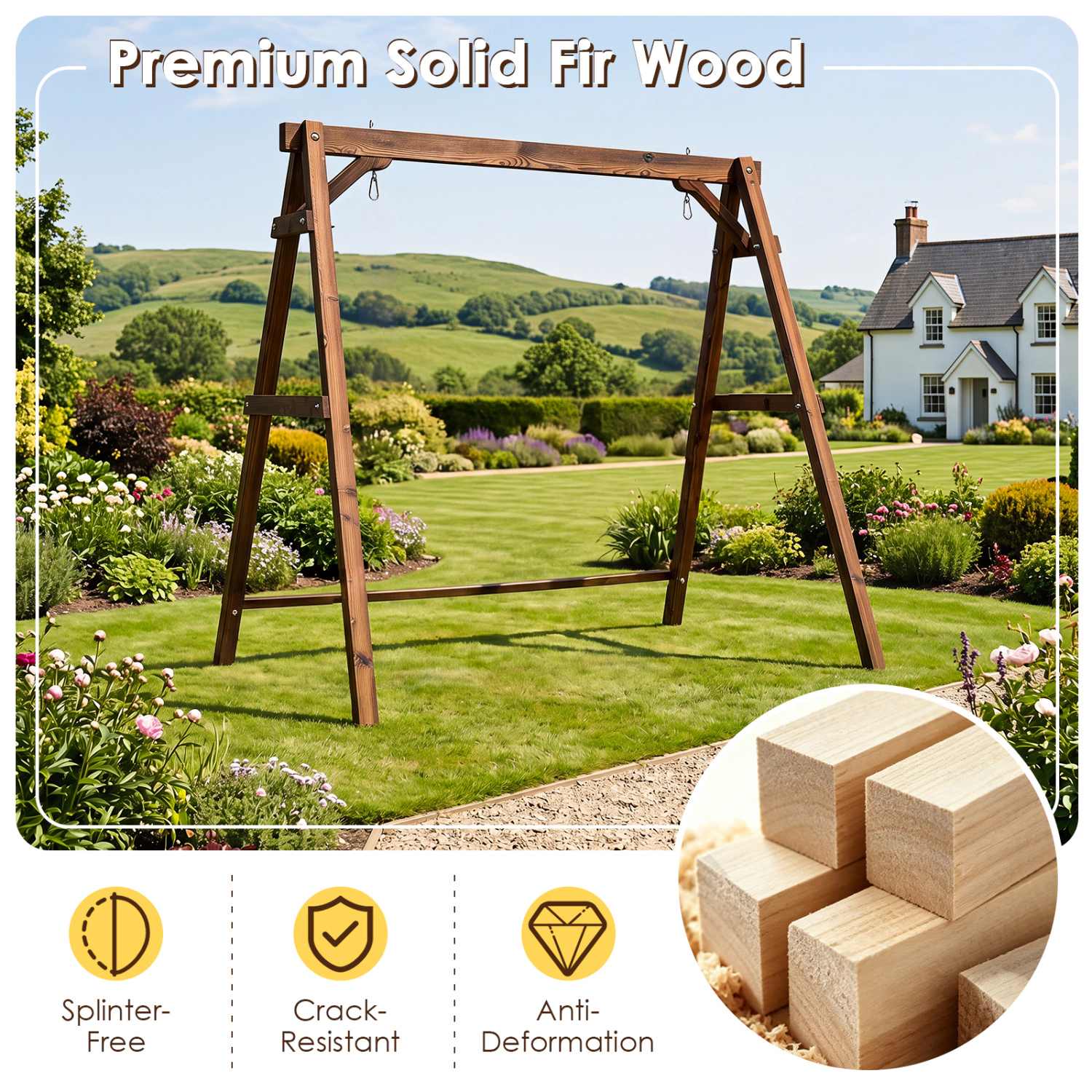 Hivvago Heavy-Duty Fir Wood Swing Frame with Hanging Rings