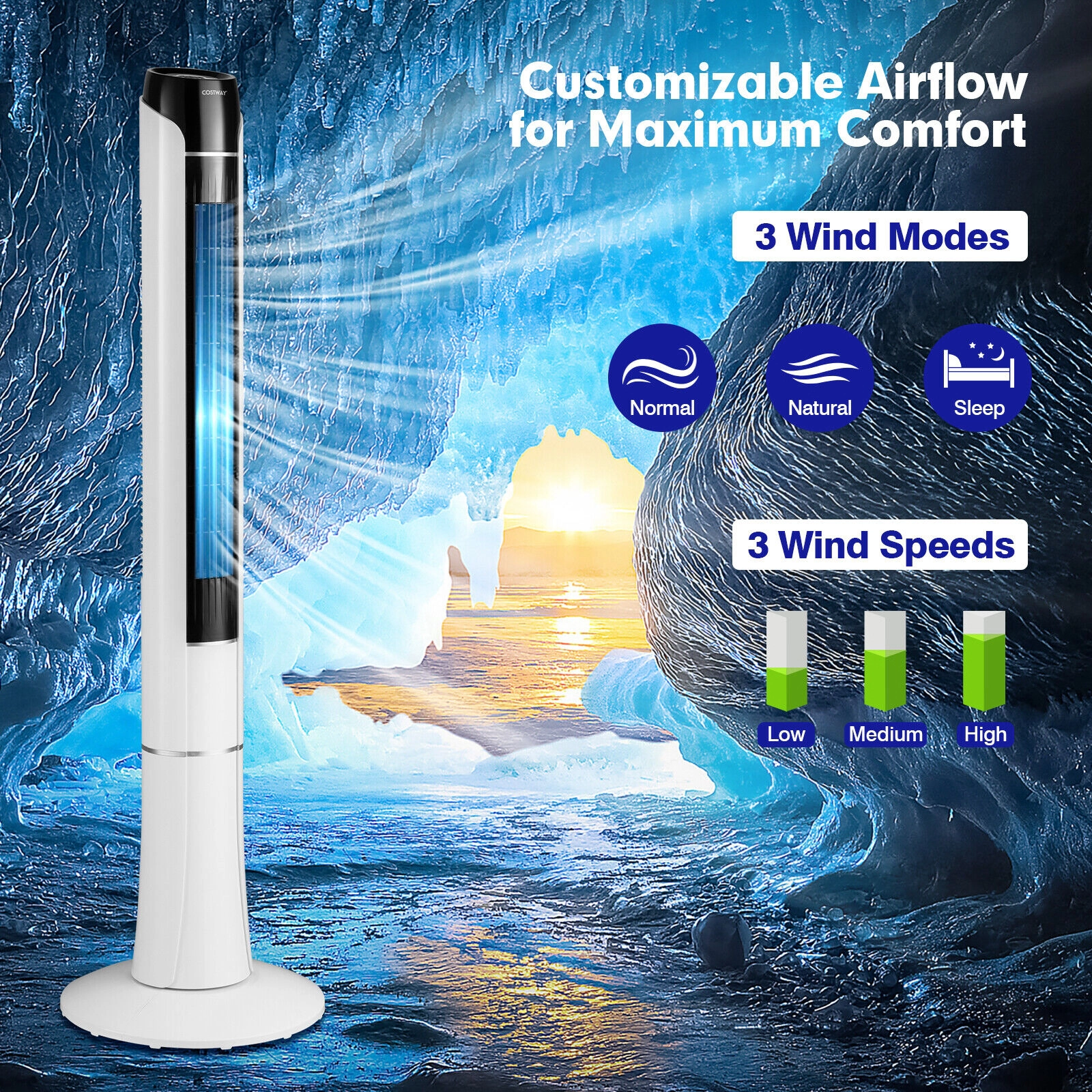LJG Portable 48 Inches Tower Fan with Remote Control