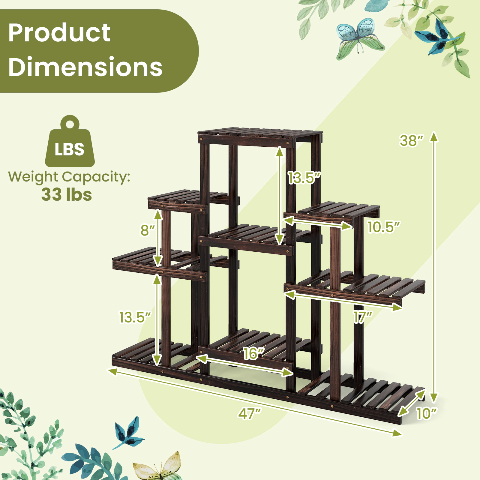Slickblue 6-Tier Wooden Plant Stand with 9 Shelves for Indoor Outdoor Use