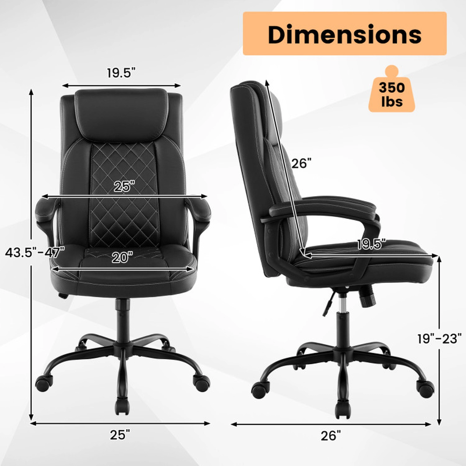 SUGIFT High Back Thick Headrest Leathaire Executive Office Chair 26-in x 25-in x 43.5-in 350-lb Capacity Black
