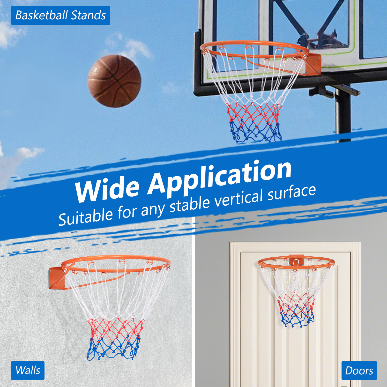 SUGIFT 15-in Basketball Rim Goal Replacement with All-Weather Net and Mounting Hardware Black/Orange