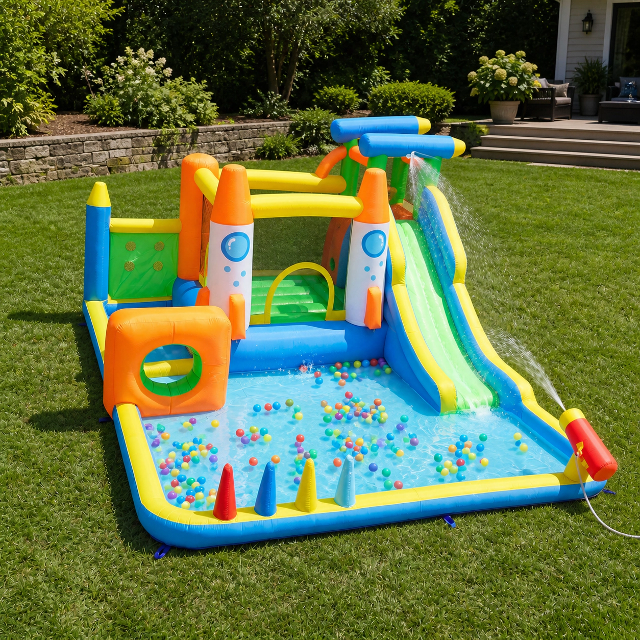 SUGIFT 10-in-1 Inflatable Bounce House with Water Slide Tunnel Ball Pit and Splash Pool for Backyard