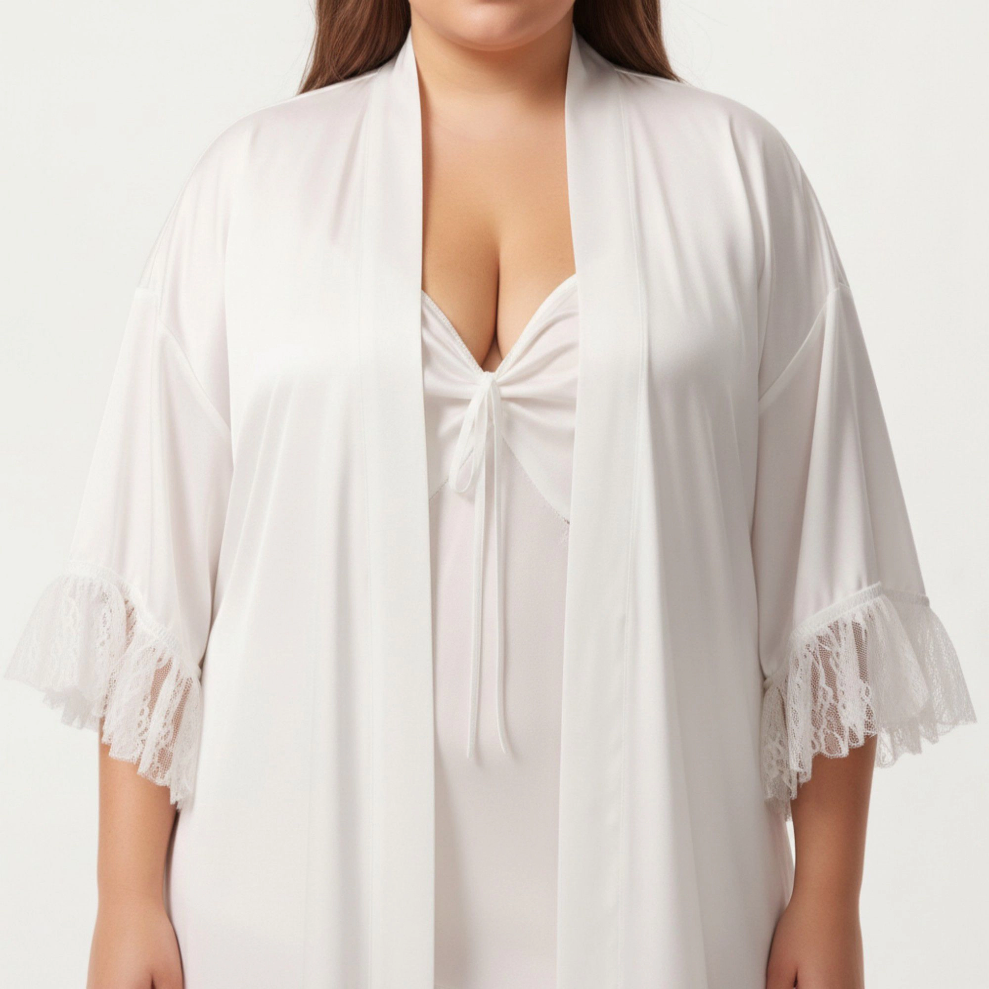 Anna-Kaci Women's Plus Long Sheer Lace Panel Robe Open Front Lightweight Sleepwear