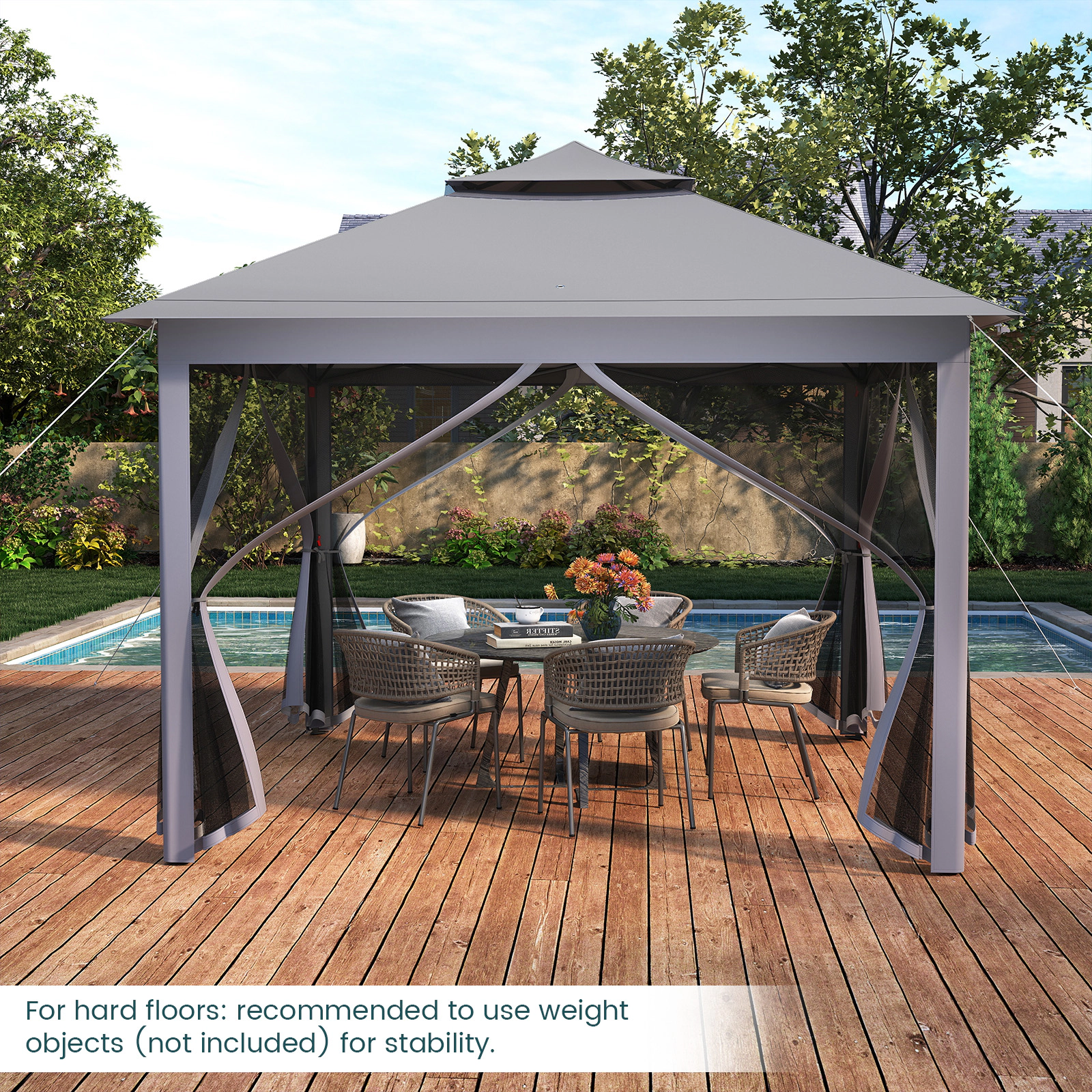 SUGIFT 2-Tier Pop-Up Gazebo Tent with Mesh Screens 11 x 11-ft Portable Canopy Shelter with Carry Bag Brown/Beige