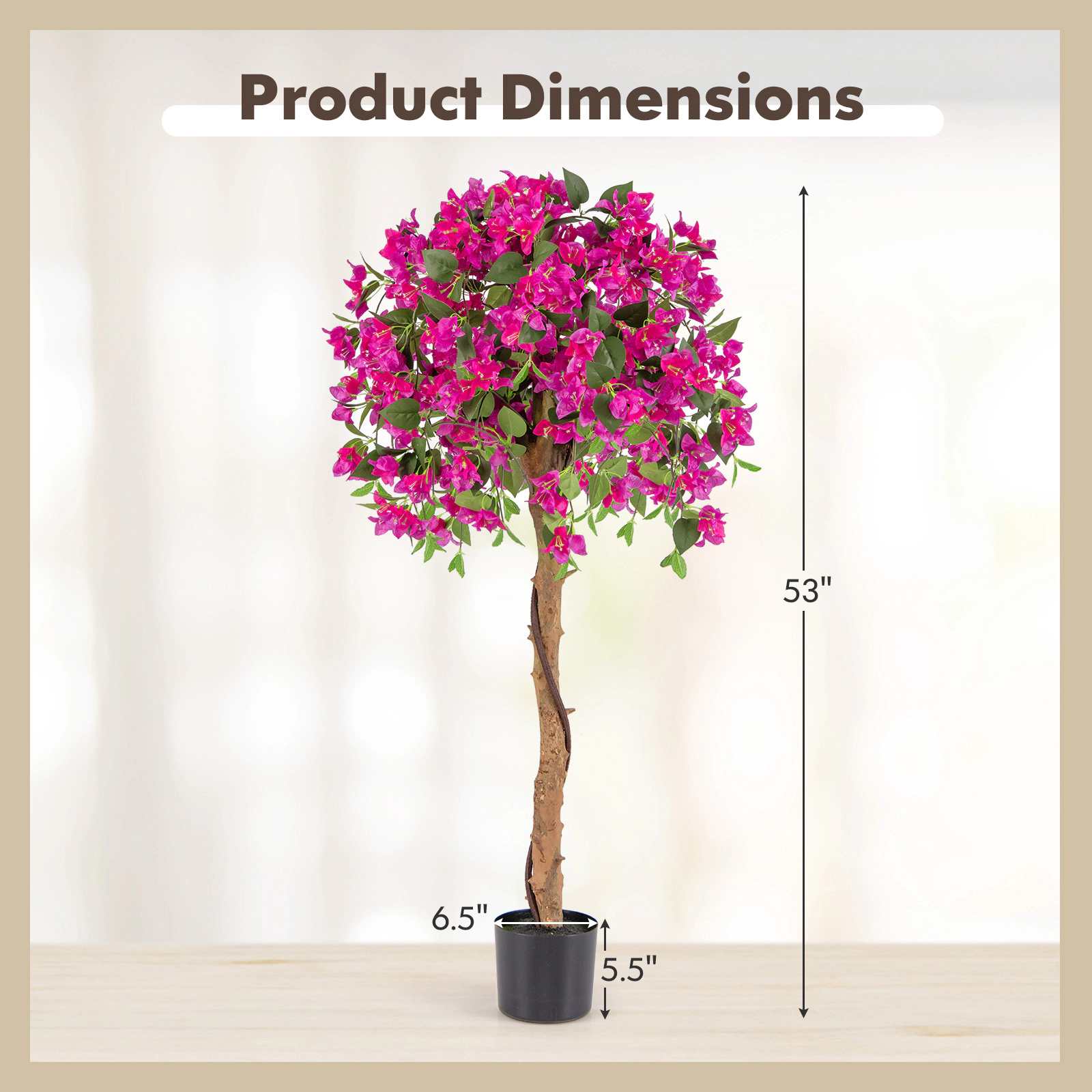 SUGIFT 4.5-Foot Artificial Azalea Tree with Cement Pot Red and Green Foliage
