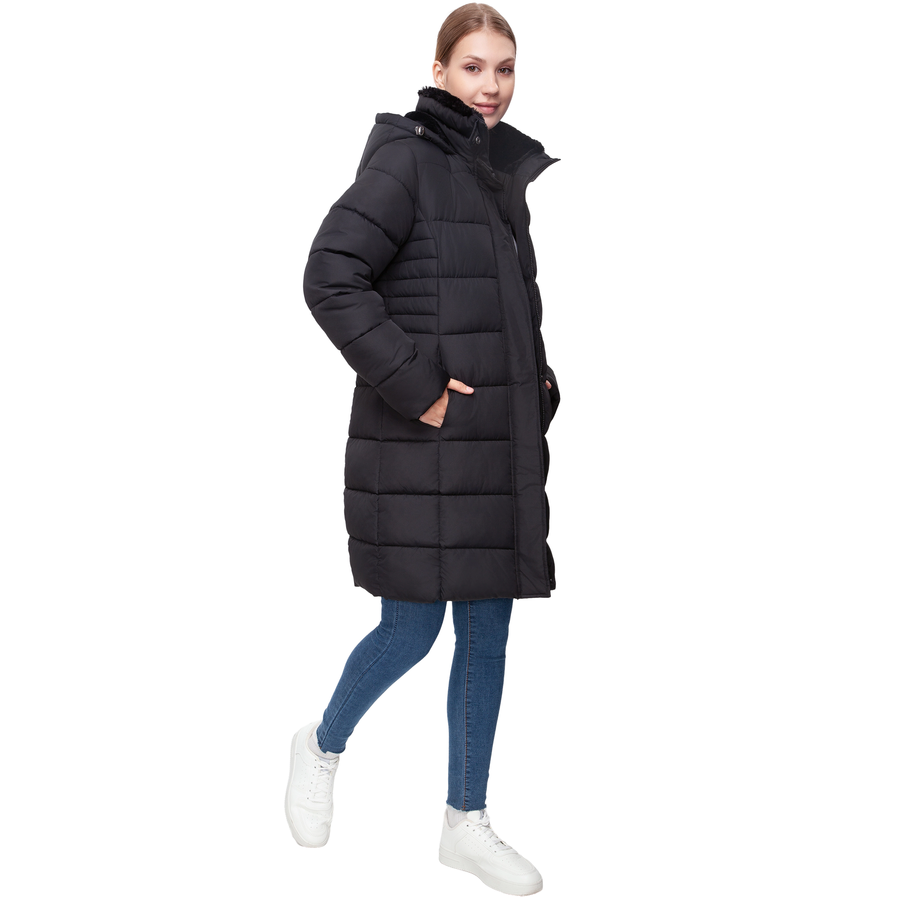 Rokka&Rolla Womens Long Puffer Jacket With Fleece-lined Hood