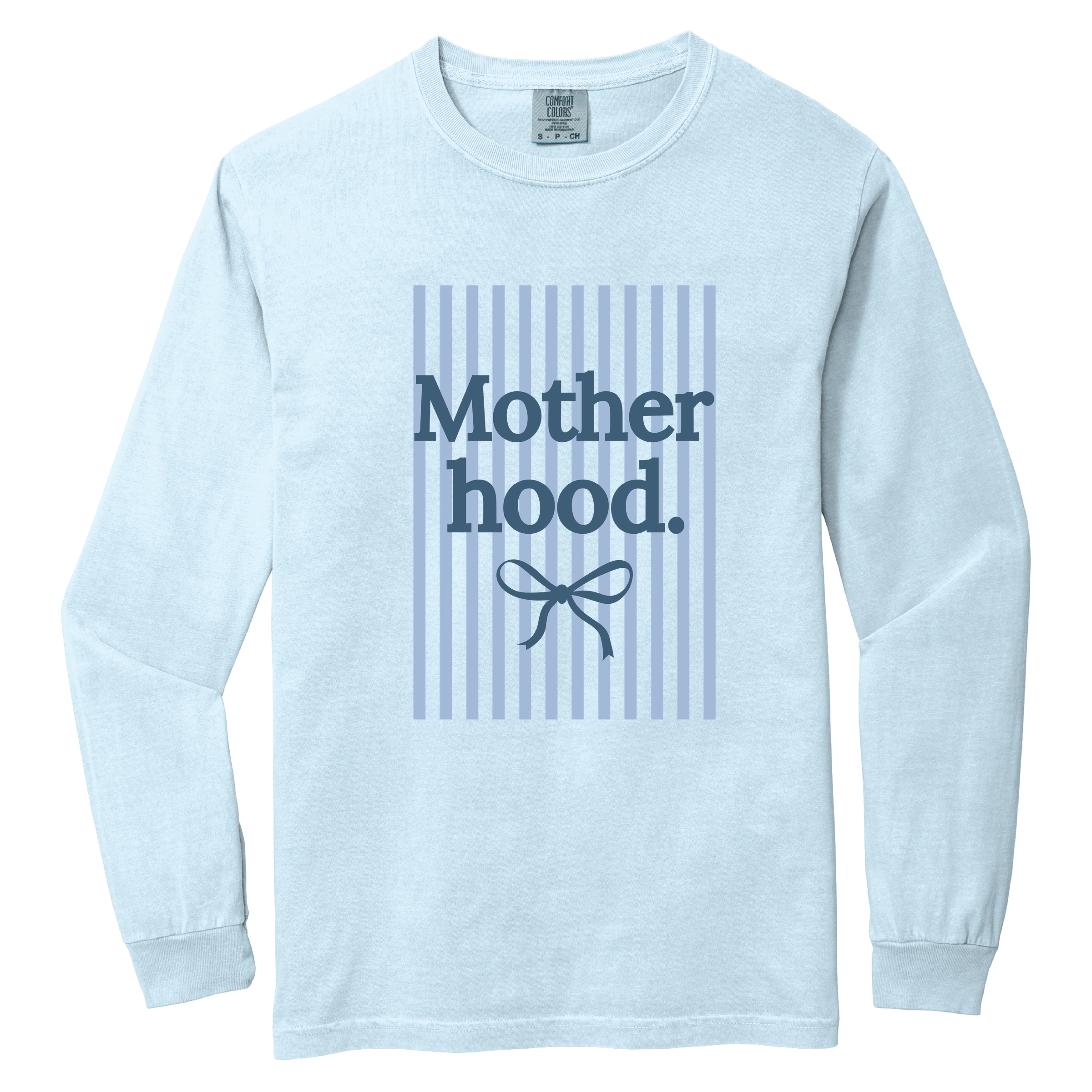 Simply Sage Market - Blue Motherhood Stripes Women's Garment Dyed Long Sleeve Graphic T-Shirt