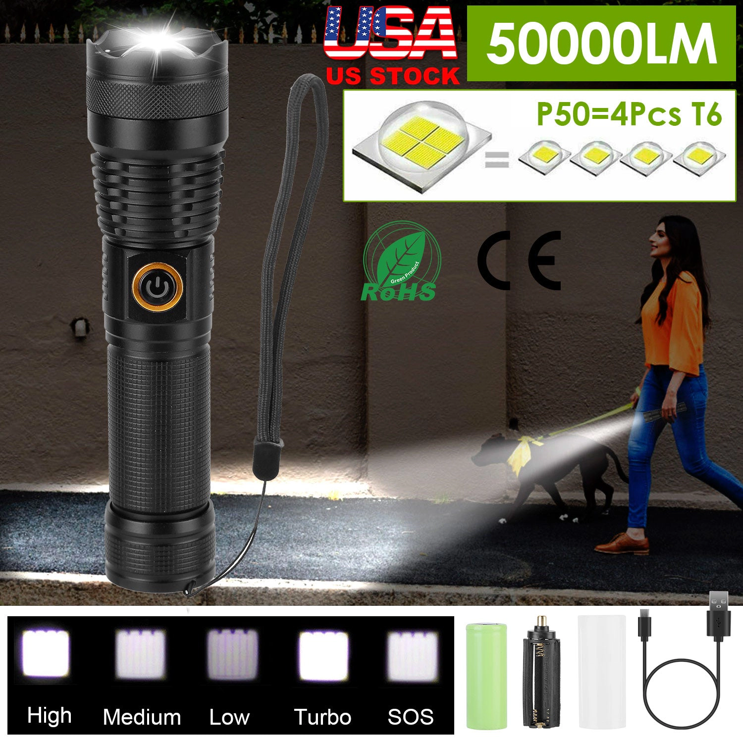 GBruno Zoomable Rechargeable LED Tactical Flashlight
