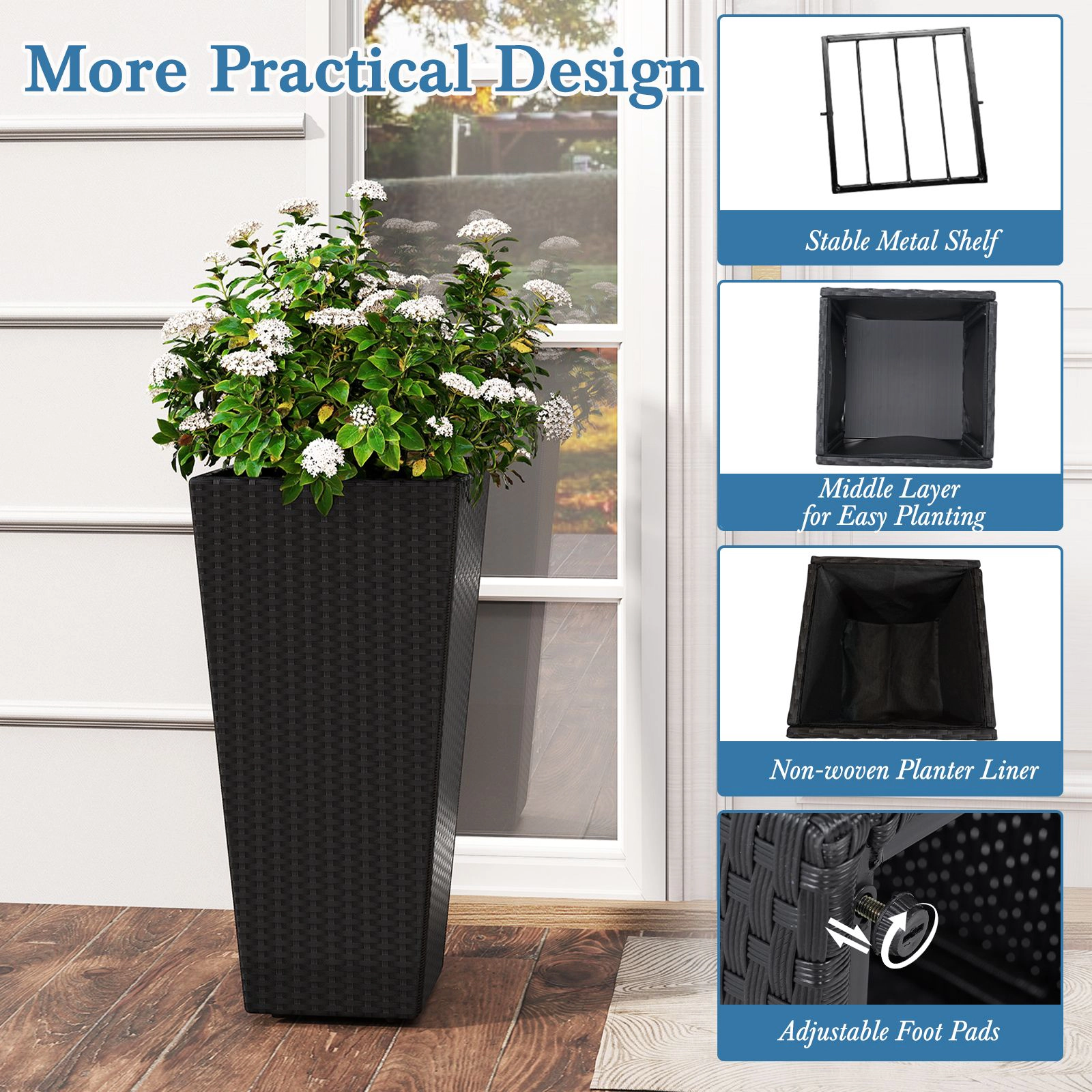 SlickBlue Set of 2 30" Rattan Planter Pots with Metal Stand for Outdoor Plants