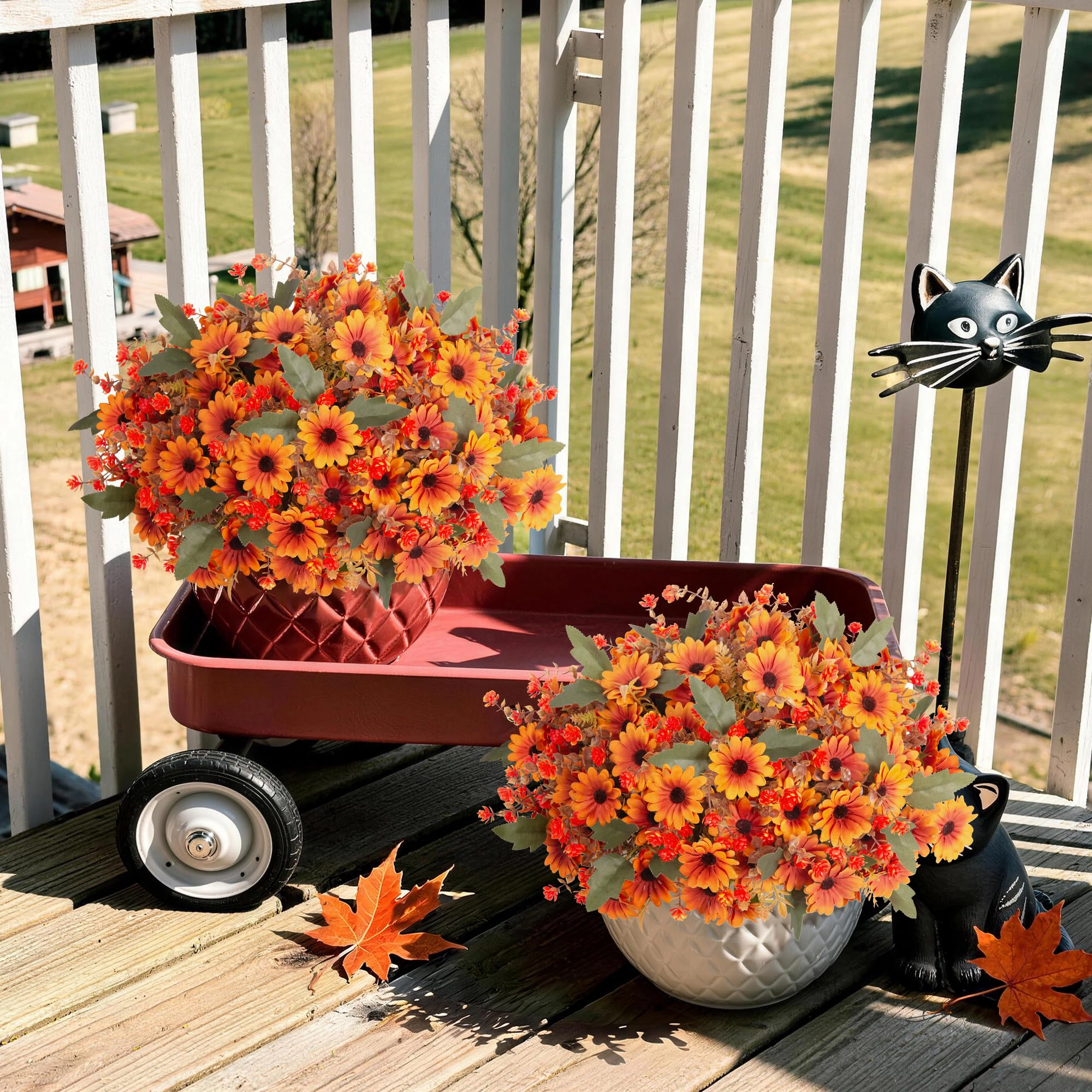 PUPWE 24 Artificial Mums For Outdoors Planters Flowers Fall Decor