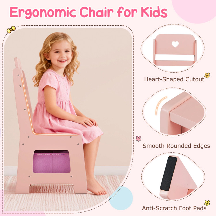 Hivvago Kids Vanity Desk With Mirror And Lights Princess Pretend Play Dressing Table Chair Set
