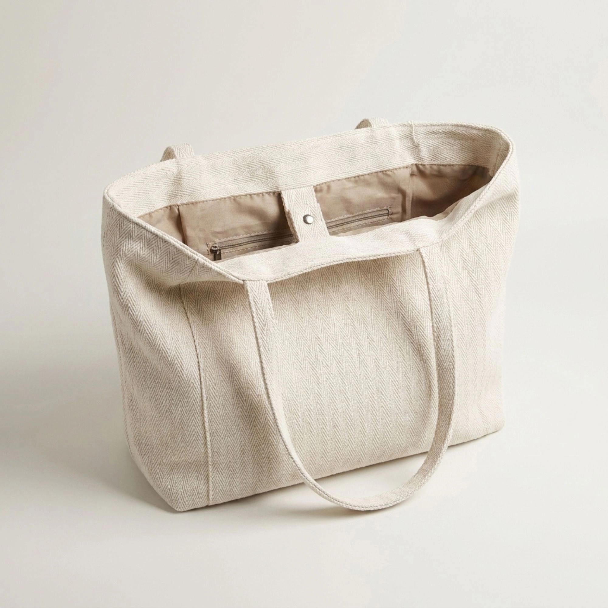 Alilang Women's Herringbone Tote Bag with Shoulder Handles and Inner Pocket, Beige