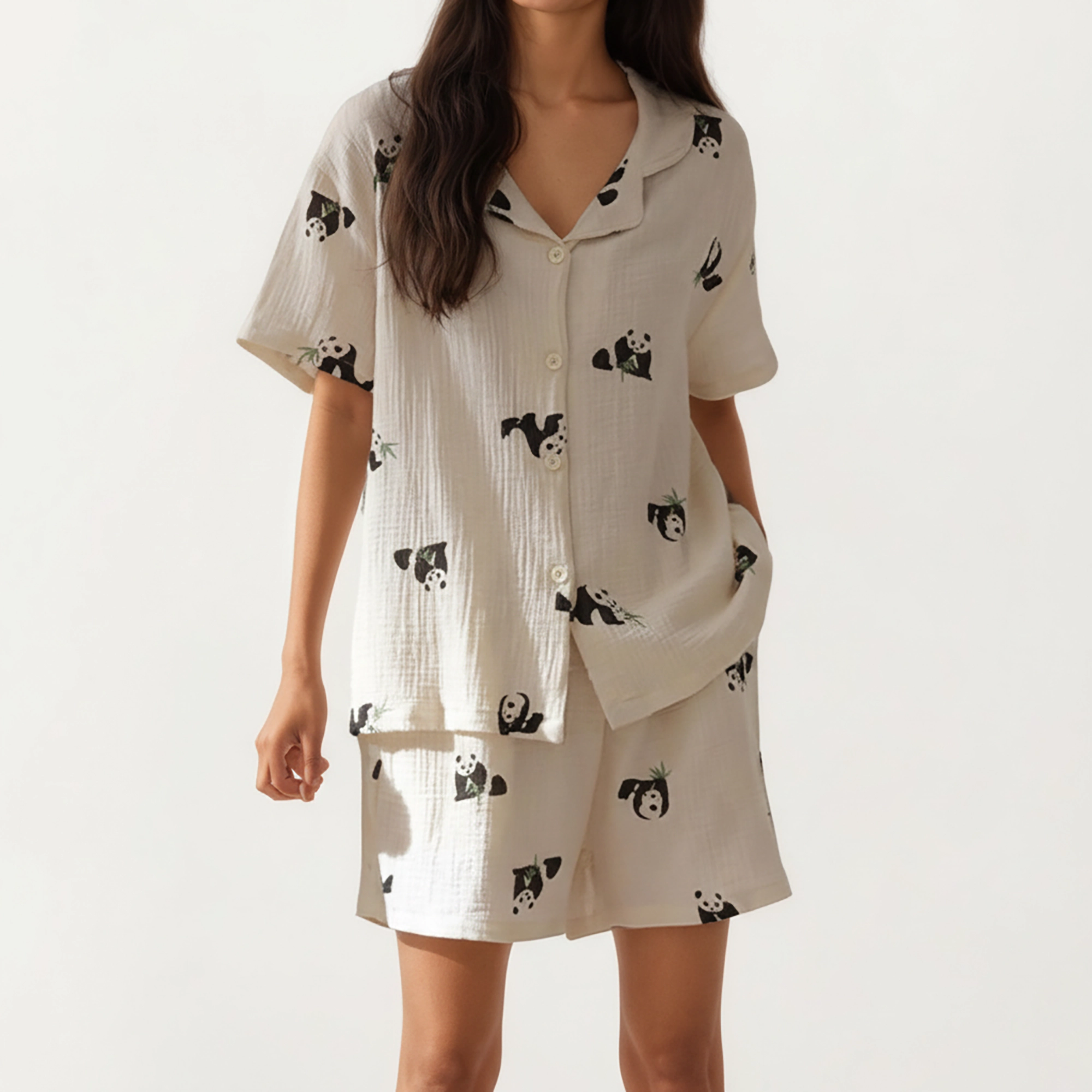 Anna-Kaci Women's 2-Piece Short Sleeve Button Down Pajama Top with Notch Collar and Relaxed Fit Shorts