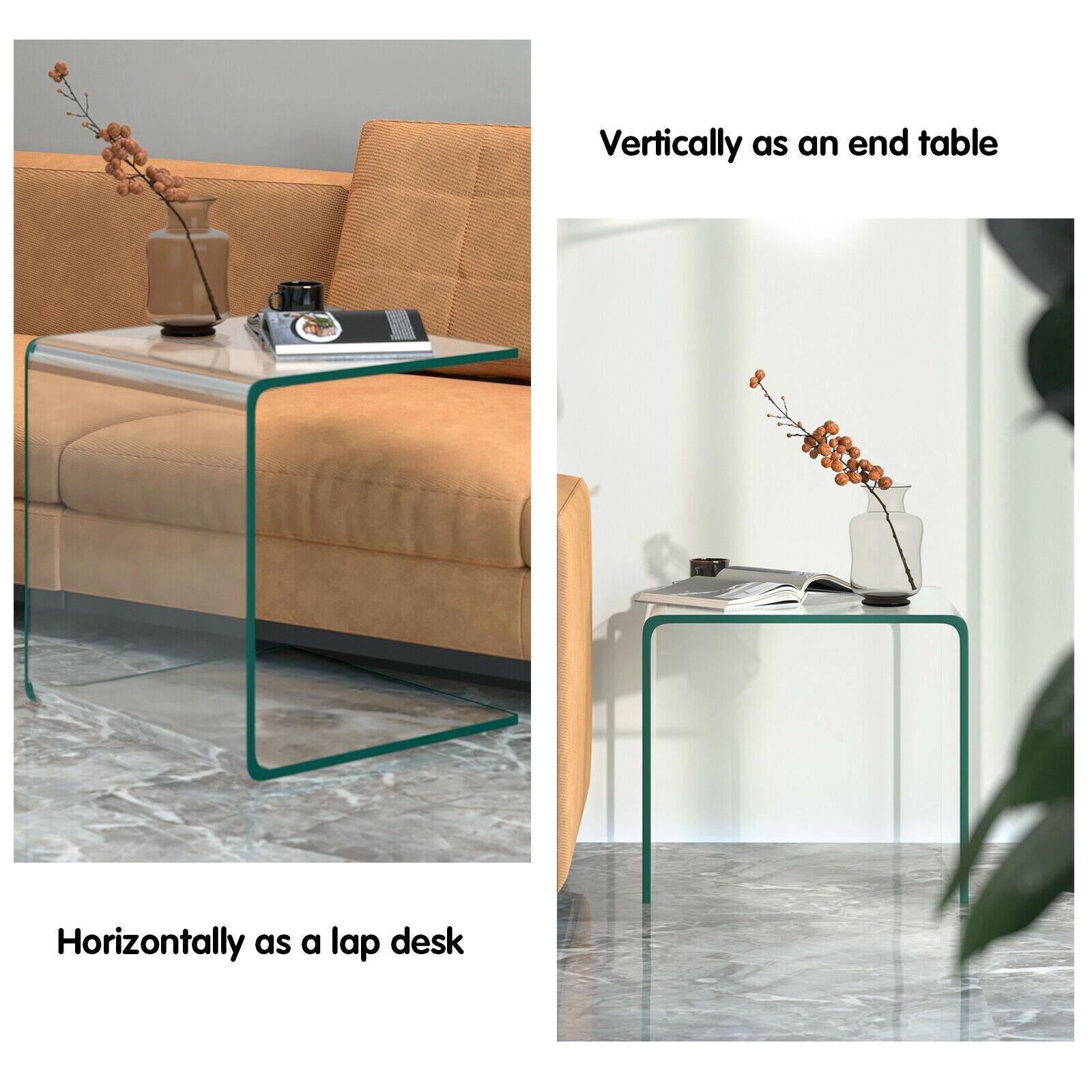 SlickBlue U Shape Glass Coffee Table with Tempered Glass Top