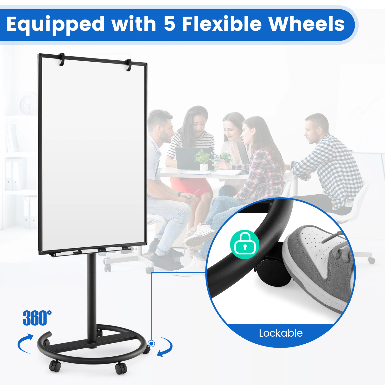 SUGIFT Height-Adjustable Mobile Whiteboard with Round Stand Magnetic Dry Erase Board Black Green White