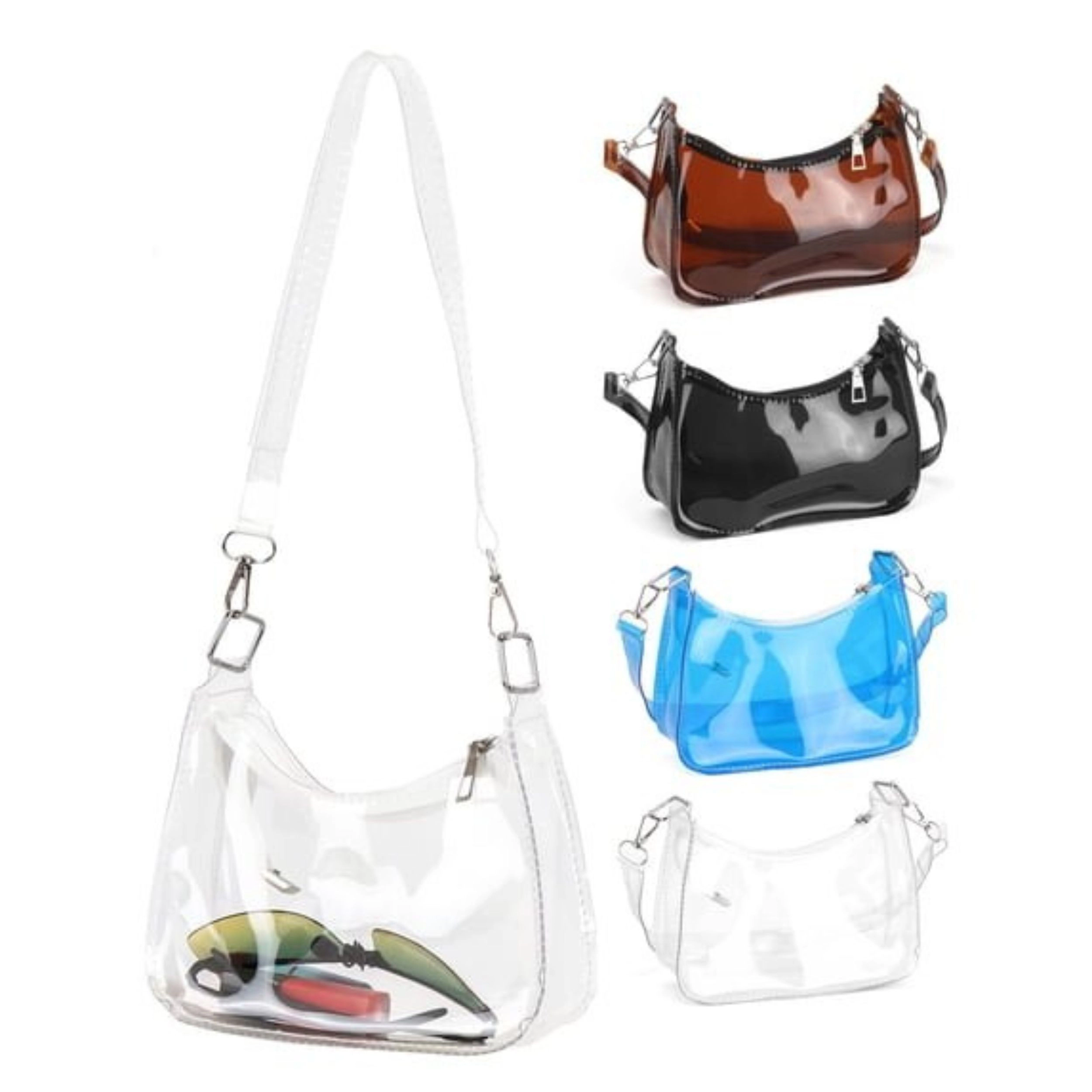 Home Collection Women’s Clear PVC Stadium Shoulder Bag with Zip Closure