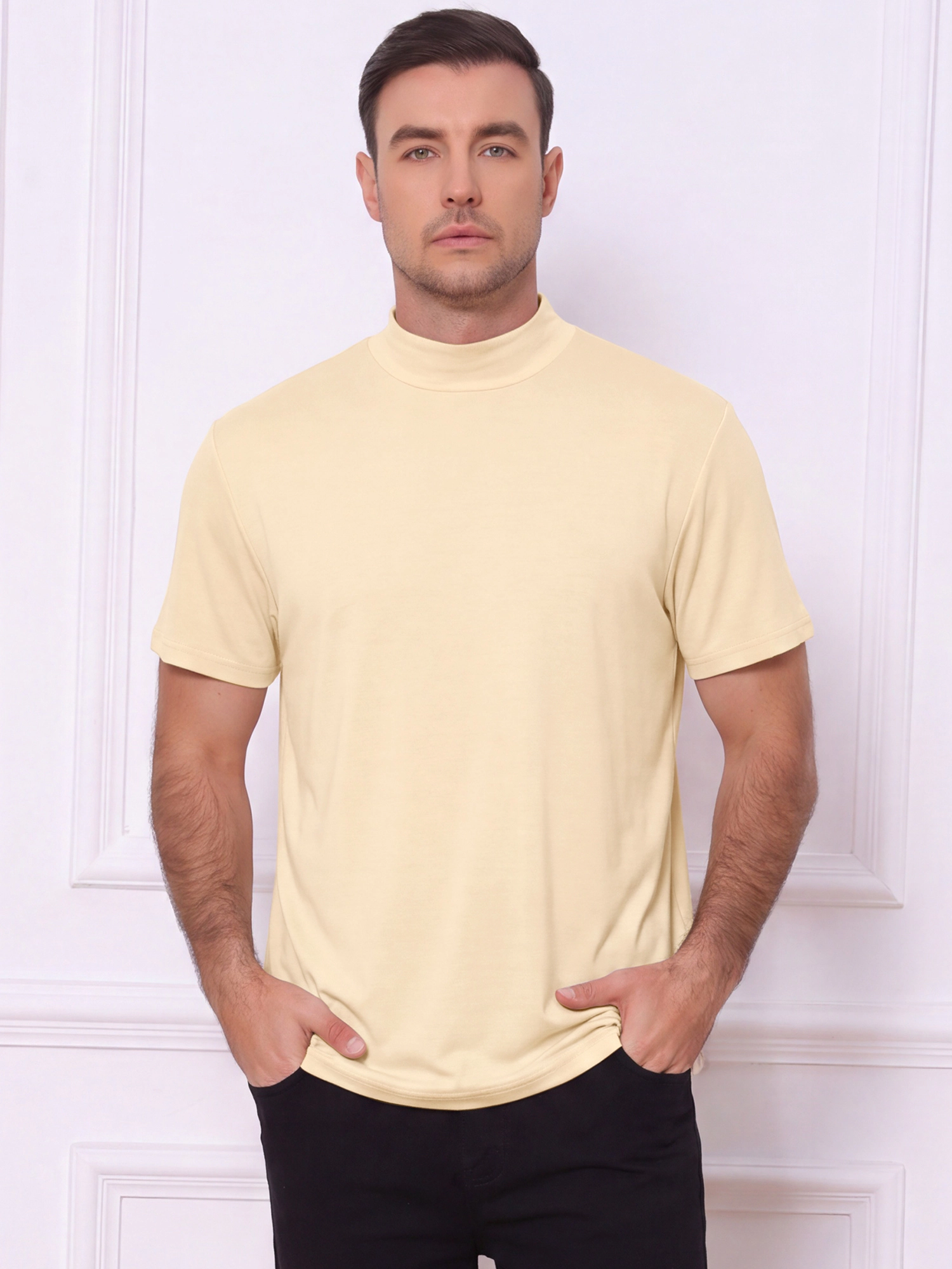 INSPIRE CHIC Men's Mock Neck Short Sleeve Casual Undershirt T-Shirt