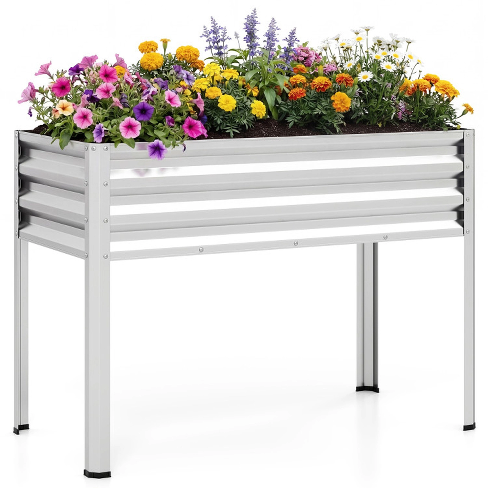 SUGIFT 32-in Tall Electroplated Metal Raised Garden Bed with Legs 175-lb Capacity Silver
