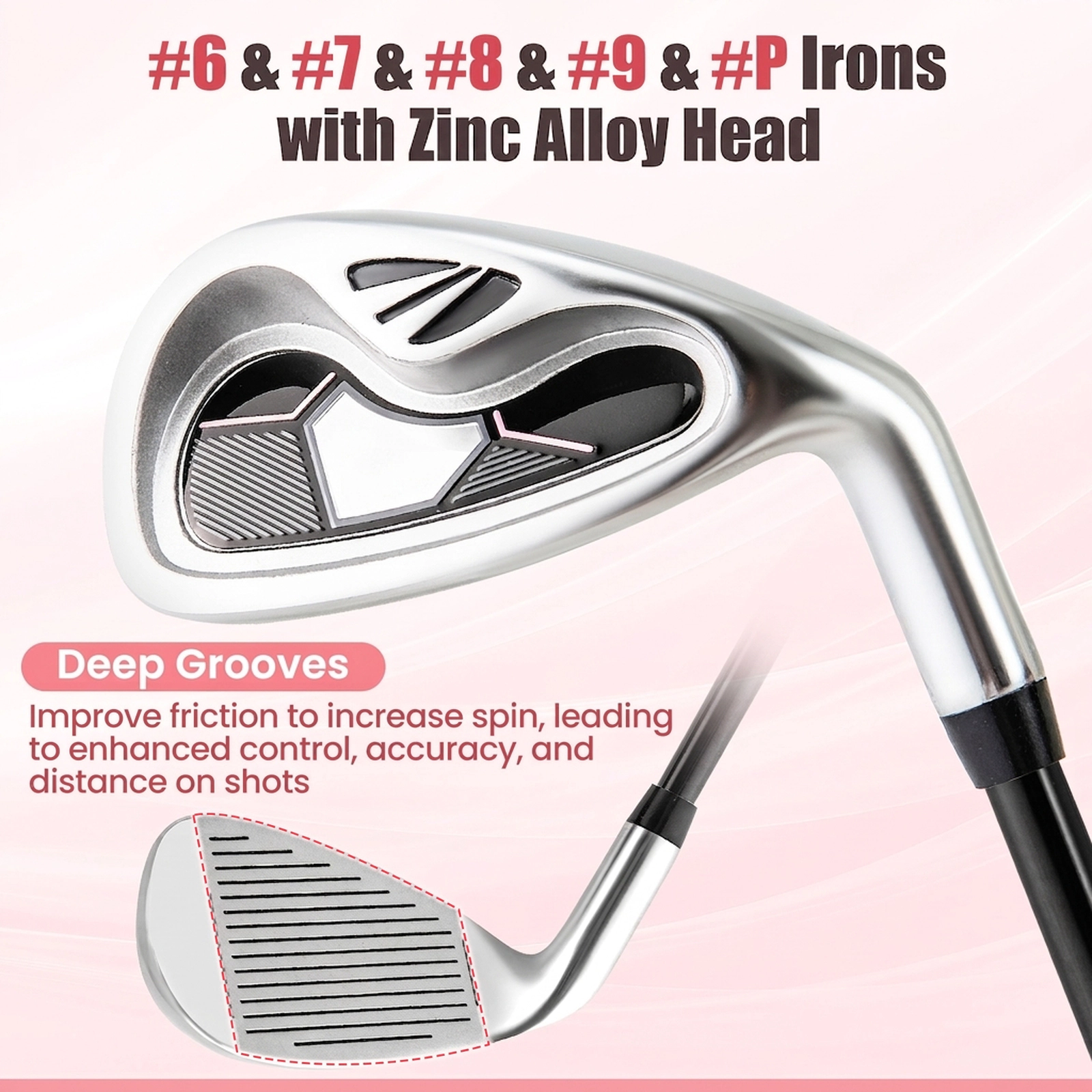 10-pc Womens Golf Club Set 460cc Alloy Driver Fairway Wood Hybrid 4 Irons Pitching Wedge Putter Stand Bag Pink