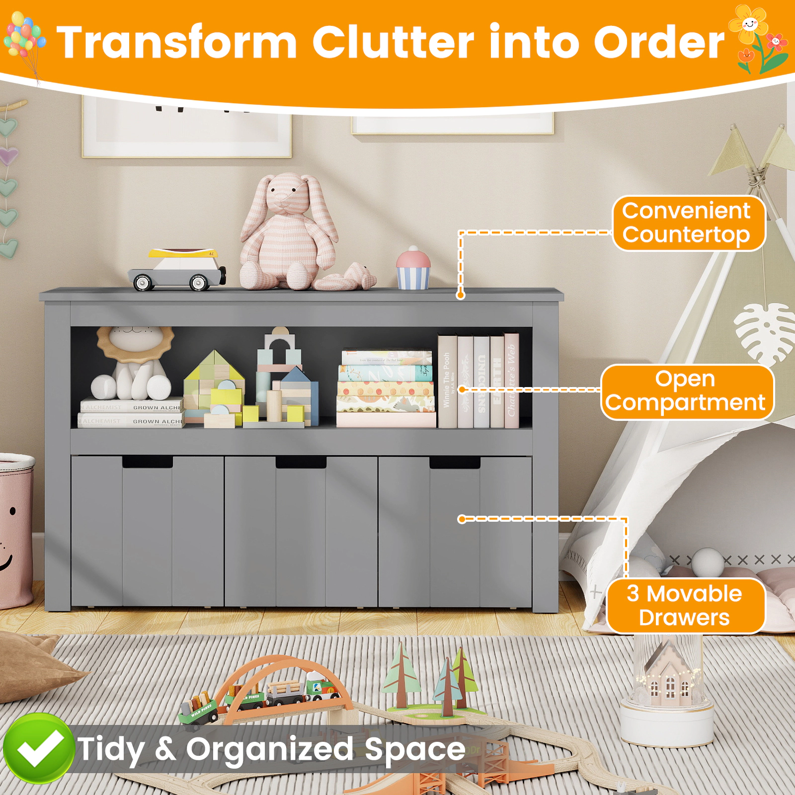 Hivvago Kids Storage Cabinet with Large Cube Shelf