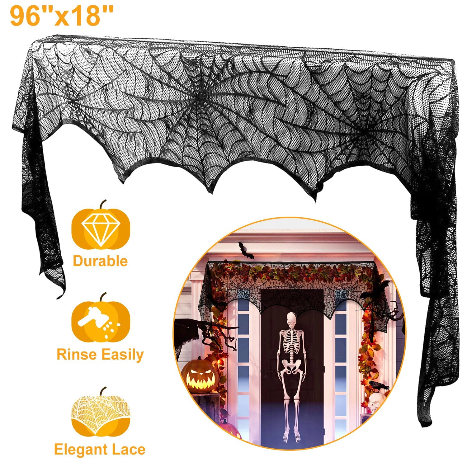 GBruno Lace Spiderweb Fireplace Mantle Scarf 96x18in