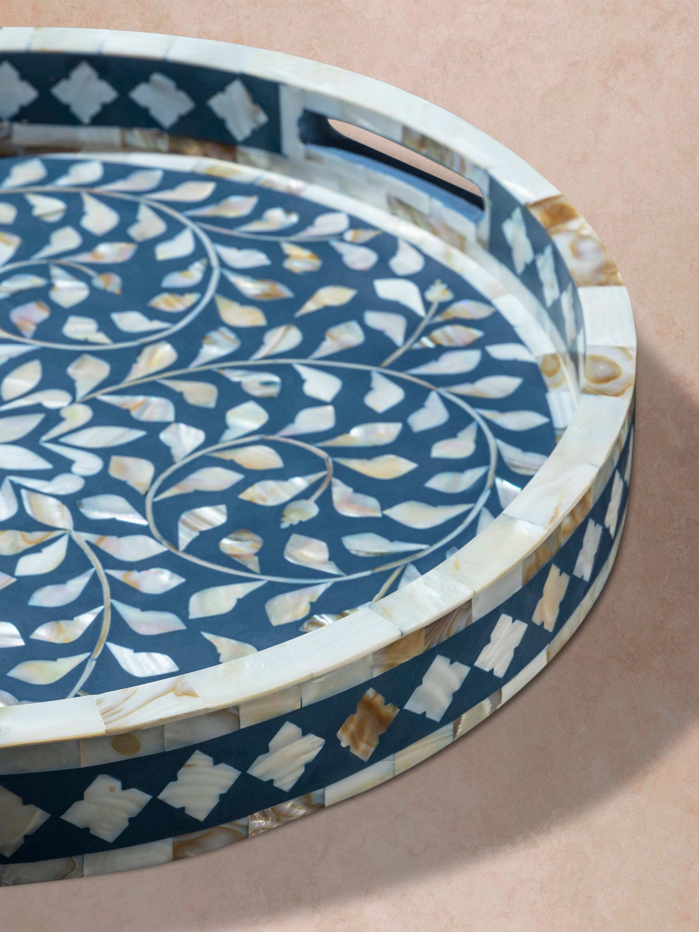 GAURI KOHLI Jodhpur Mother of Pearl Decorative Tray, Blue