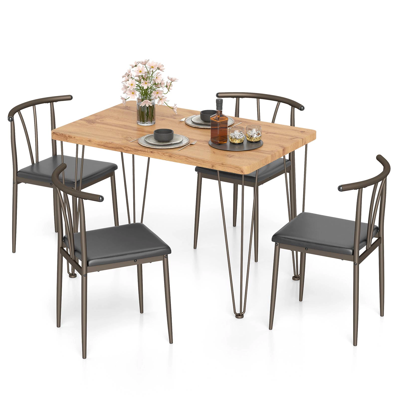 LJG 5-Piece Space-Saving Dining Table Set Industrial Rectangular Kitchen Table and 4 Armless Chairs