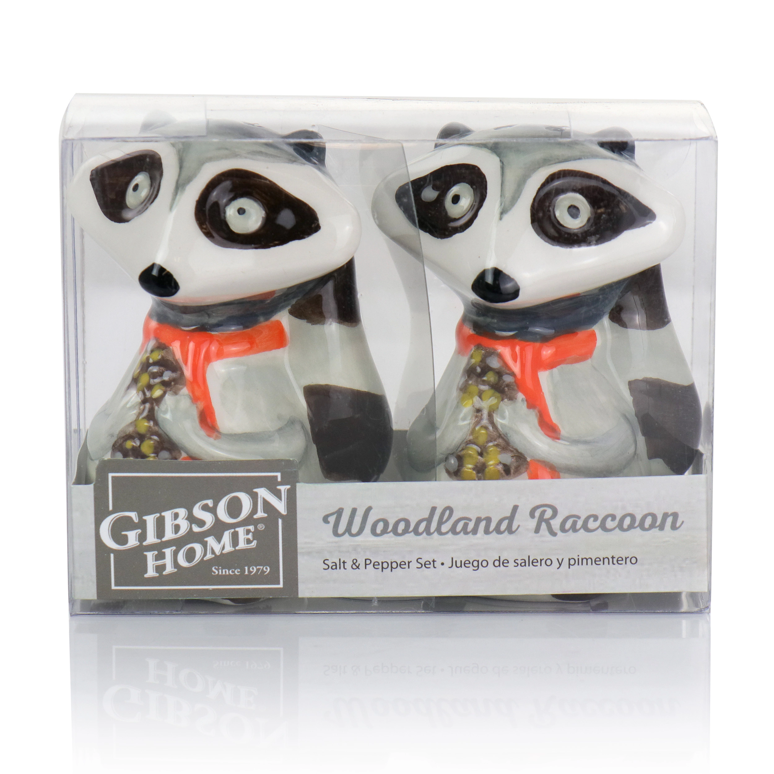 Gibson Home Woodland Raccoon 2 Piece Hard Dolomite Salt and Pepper Set