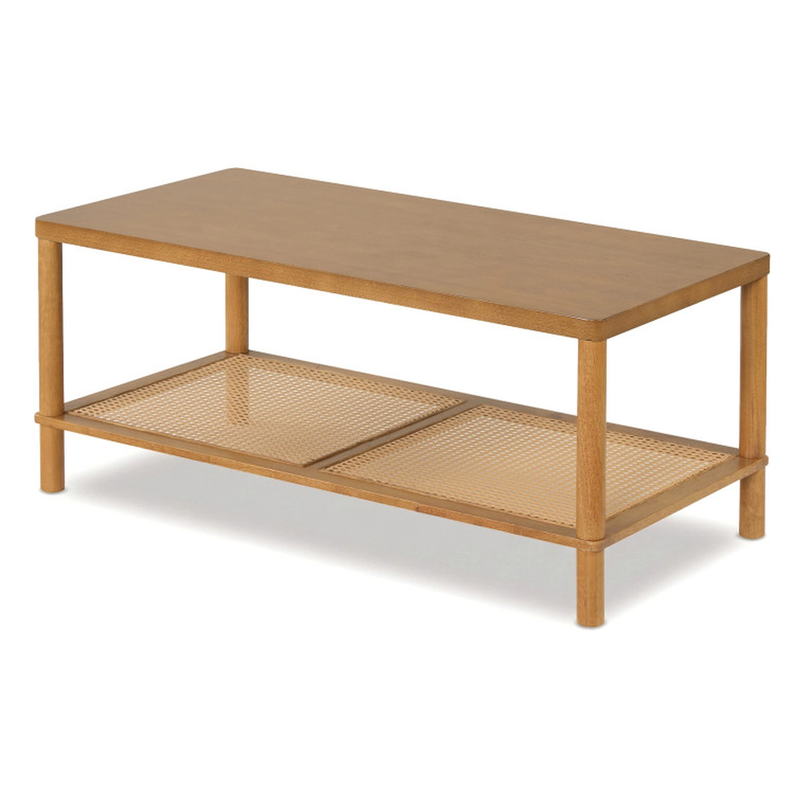 SUGIFT 39-in 185-lb Capacity 2-Tier Rustic Boho Rectangular Coffee Table with Woven PVC Rattan Shelf