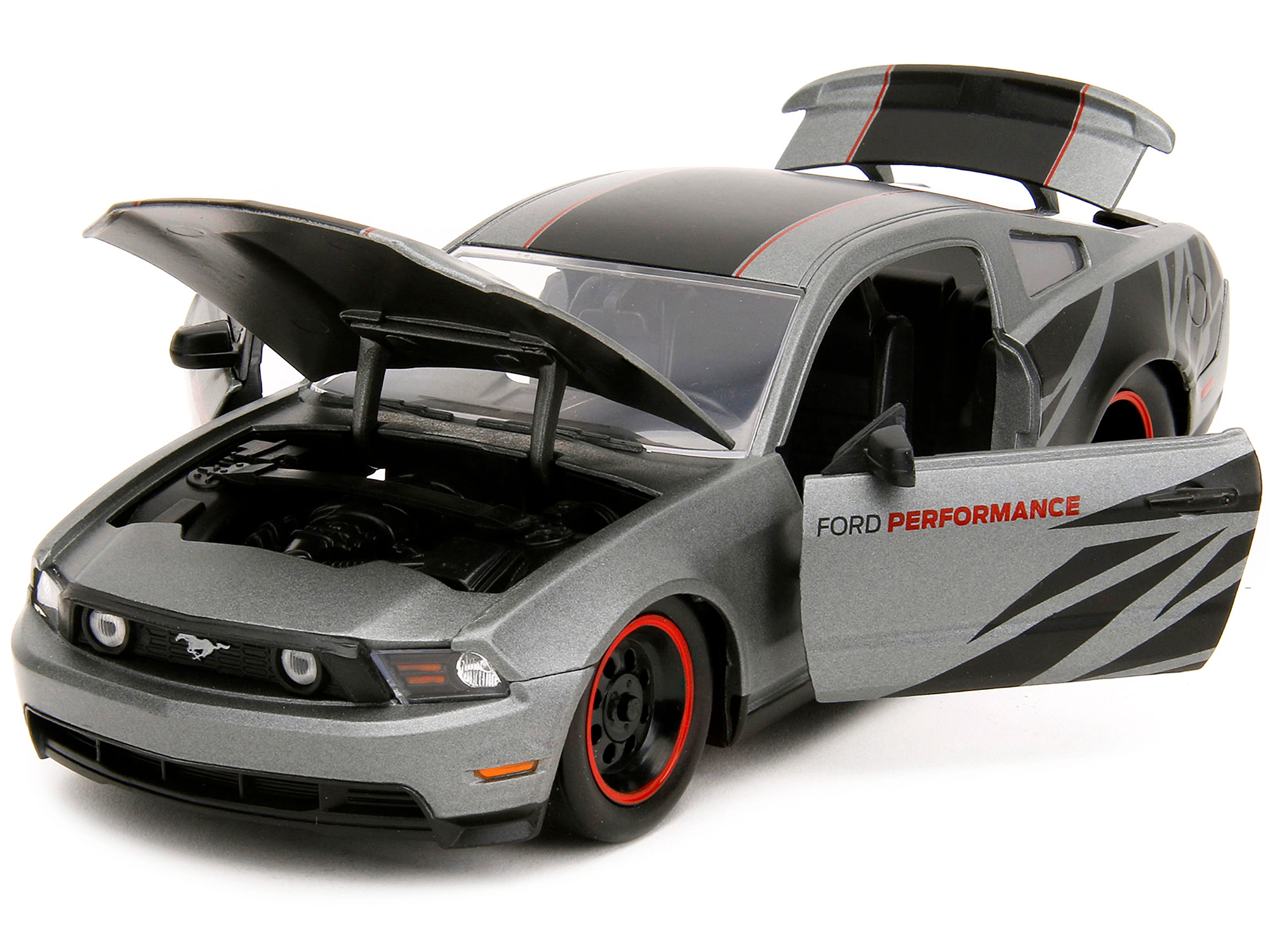 Jada Collectible 2010 Ford Mustang Gt Matt Gray Metallic With Black Graphics And Stripes Performance" "Bigtime