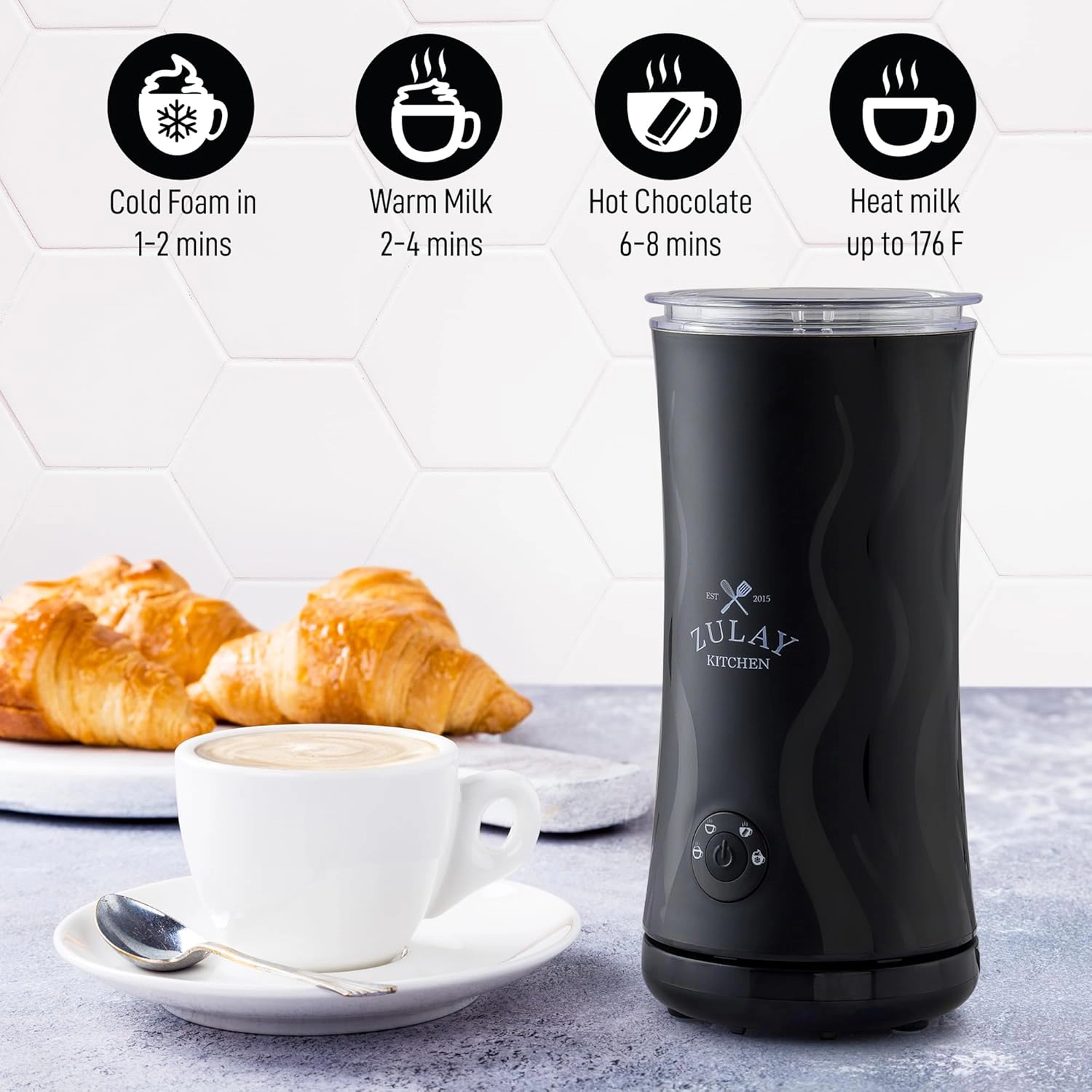 Zulay Kitchen 4in1 Milk Frother and Steamer - Automatic Hot Cold Foam Maker with Auto Shut Off & Temperature Control
