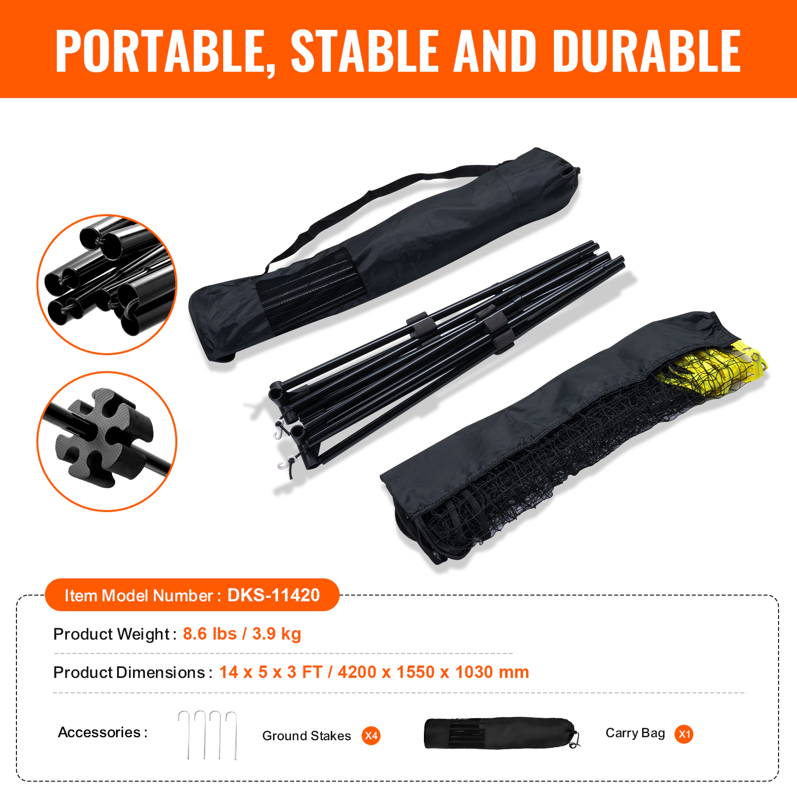HONGGE Badminton Net Height Adjustable Volleyball Net Foldable Pickleball Net Portable Easy Setup Tennis Net Set with