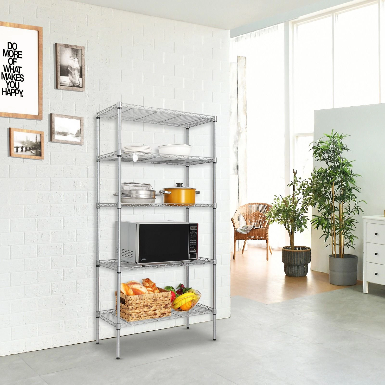 Flynama 5 Tier Rectangular Metal Shelving Silver Gray Heavy Duty Carbon Steel Adjustable Utility Rack for Garage