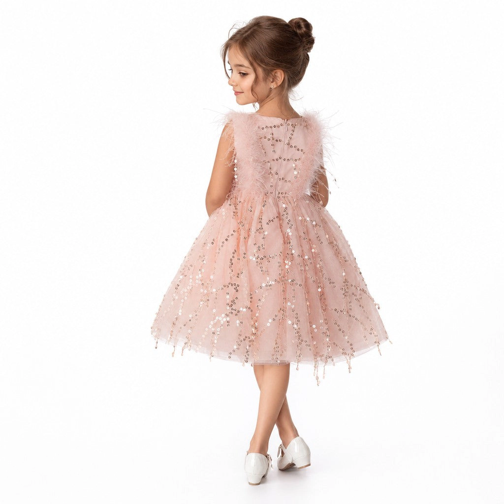 Faeella Girls Pink Sequin Bodice Tulle Flower Girl Dress