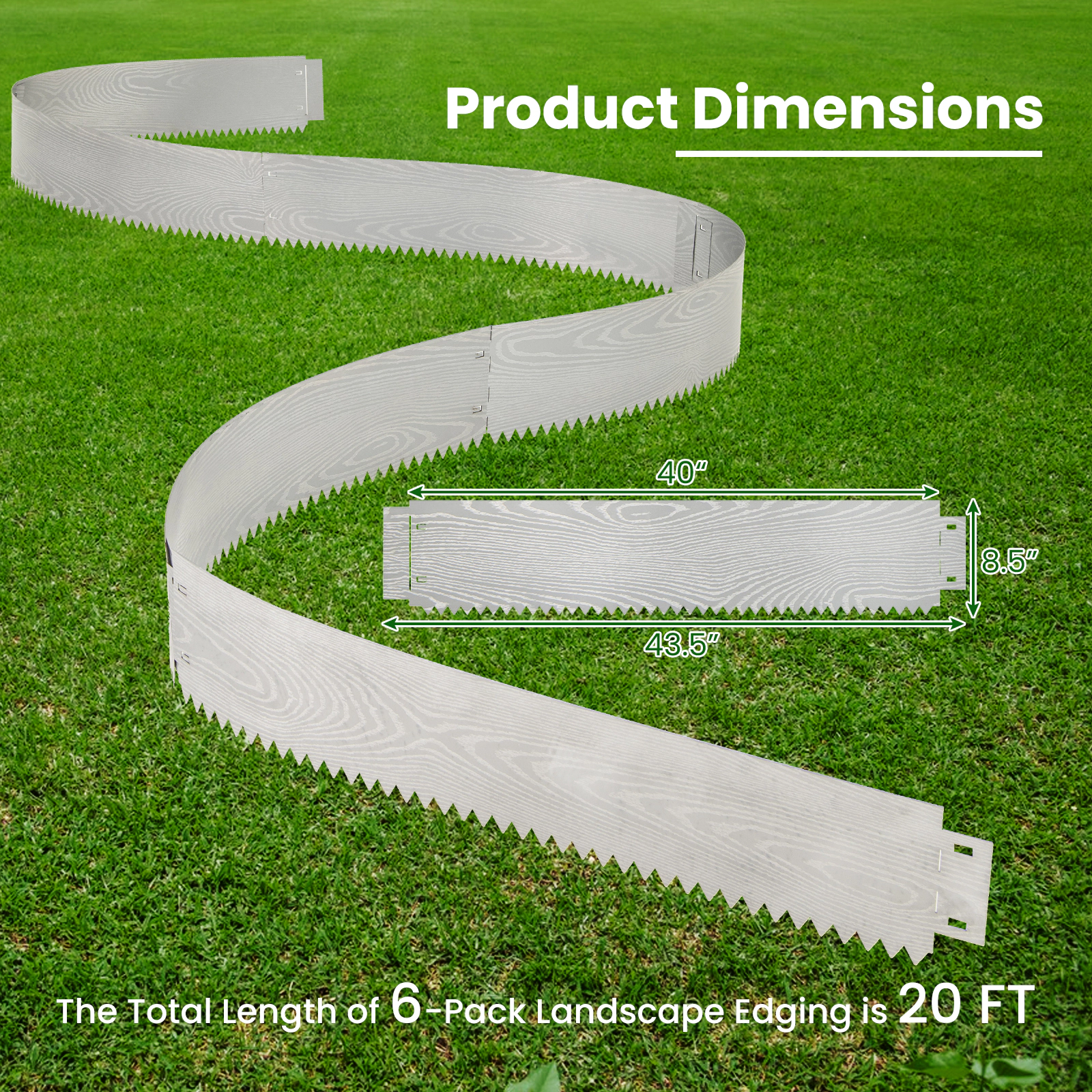 LJG 6-Pack 20 FT Galvanized Metal Landscape Edging for Lawn（Patented）