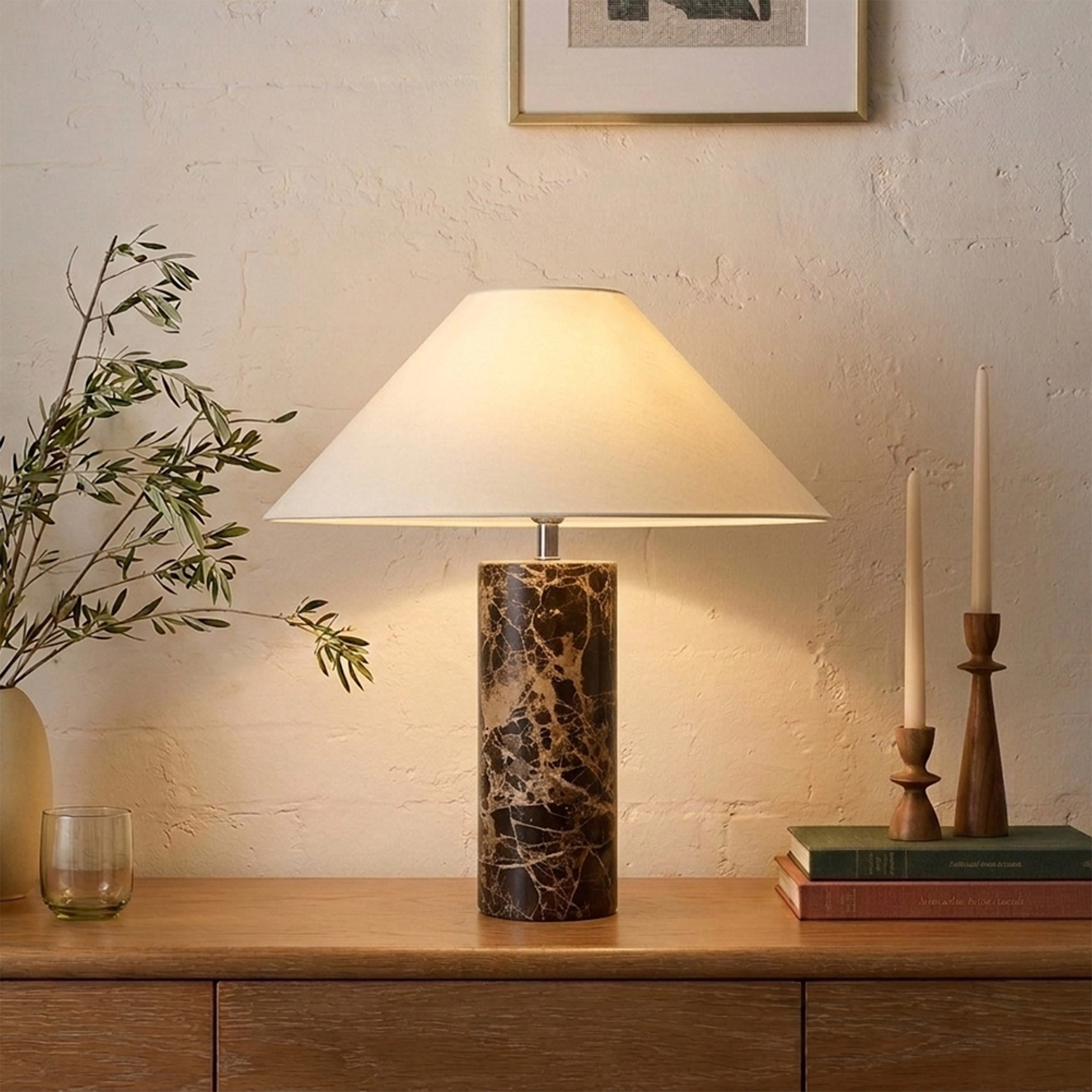 Brightech Runo Marble Travertine Table Lamp