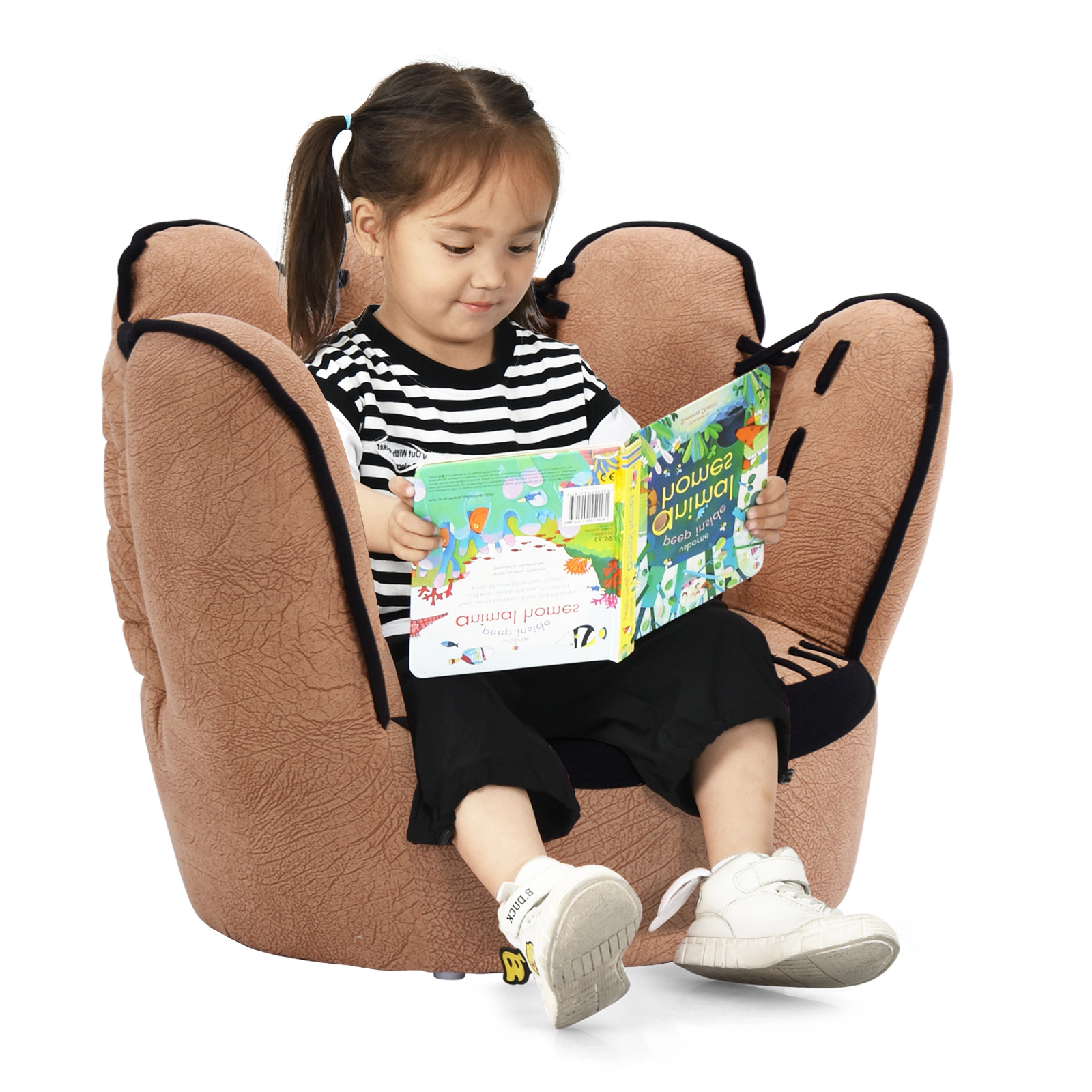 SUGIFT Five Fingers Baseball Glove Shaped Kids Leisure Upholstered Chair 110-lb Capacity Ages 3-5 Brown