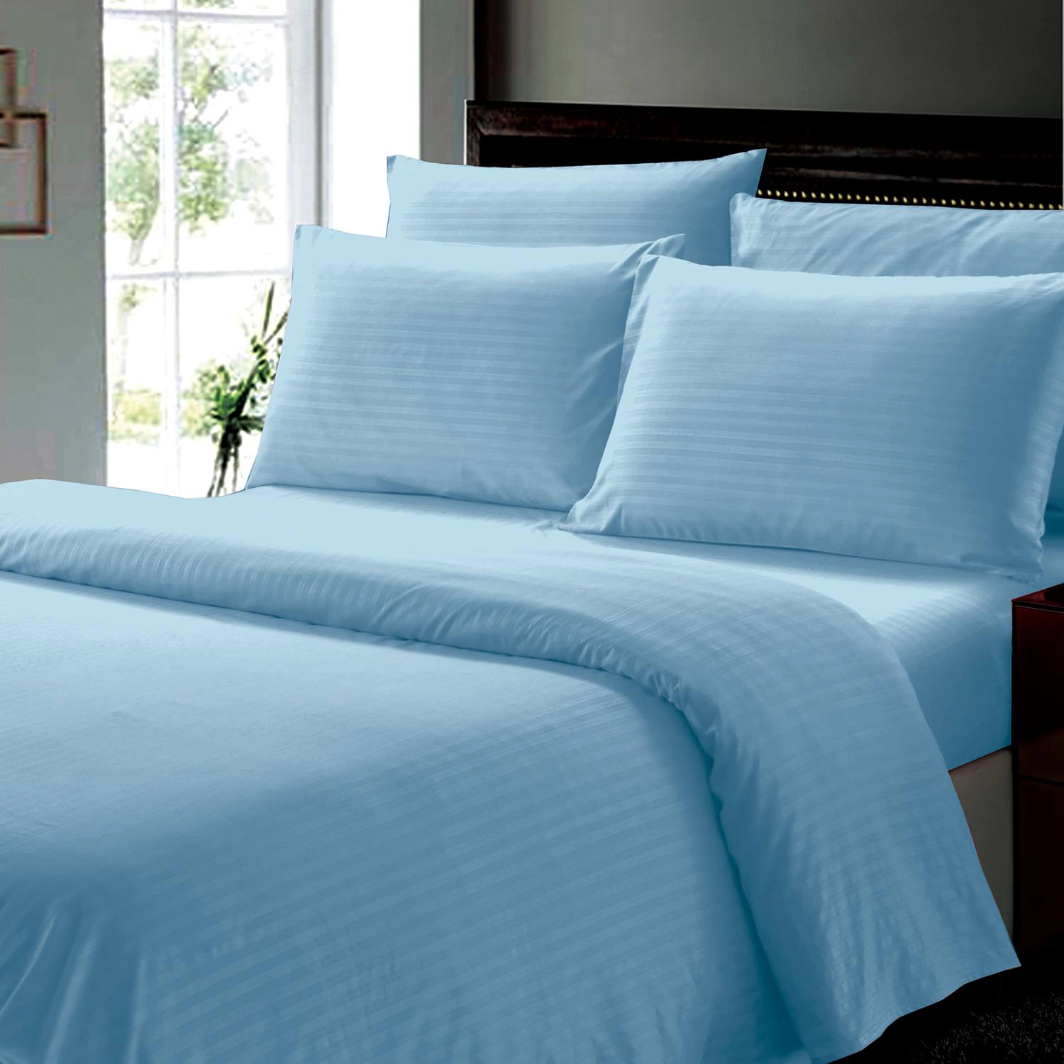 Plazatex Dobby Stripe Luxurious Ultra Soft Moisture Wicking Solid Color 4 Pieces Sheet Set Twin