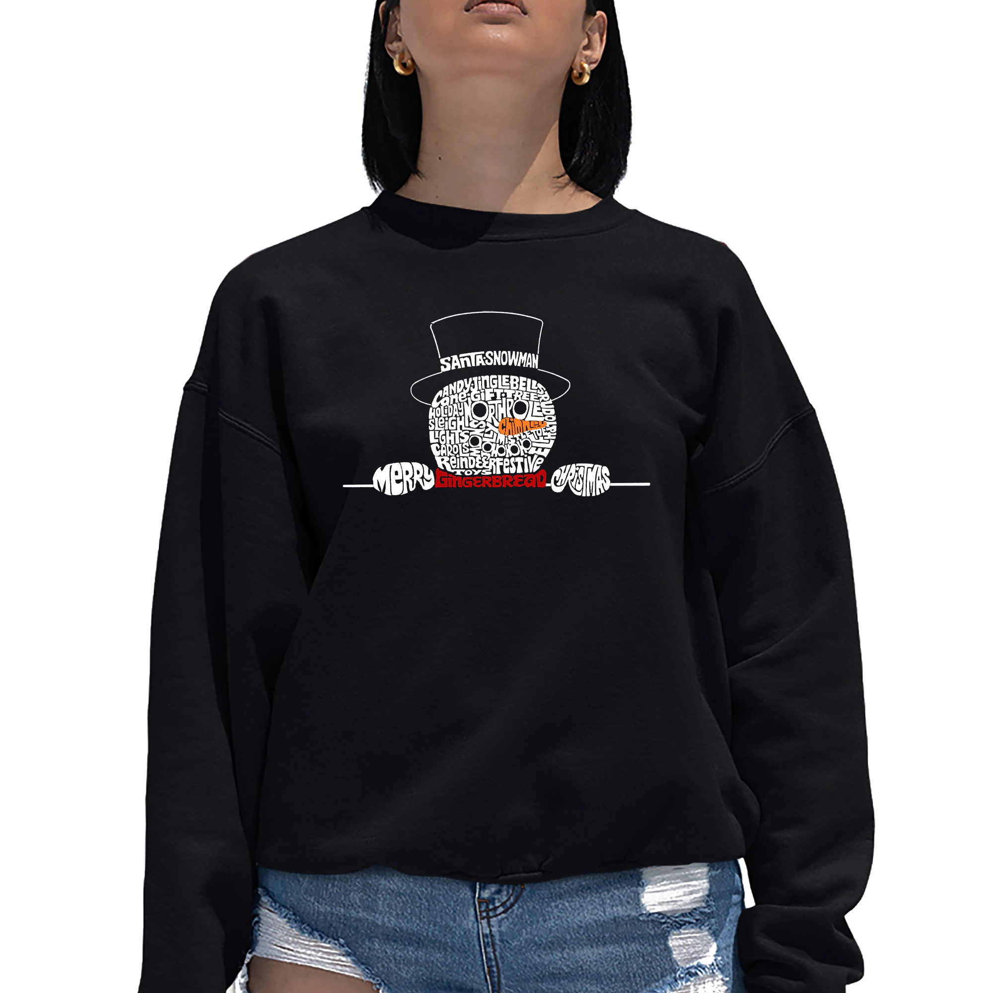 LA Pop Art Peeking Snowman - Women's Word Crewneck Sweatshirt